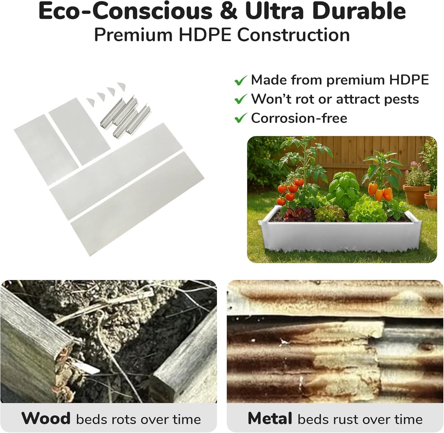 Raised Garden Bed - 2x4 ft Planter Box - White HDPE - No Tools Needed - DIY Kit for Urban Gardening, Flowers, Herbs & Vegetables - Made in The USA