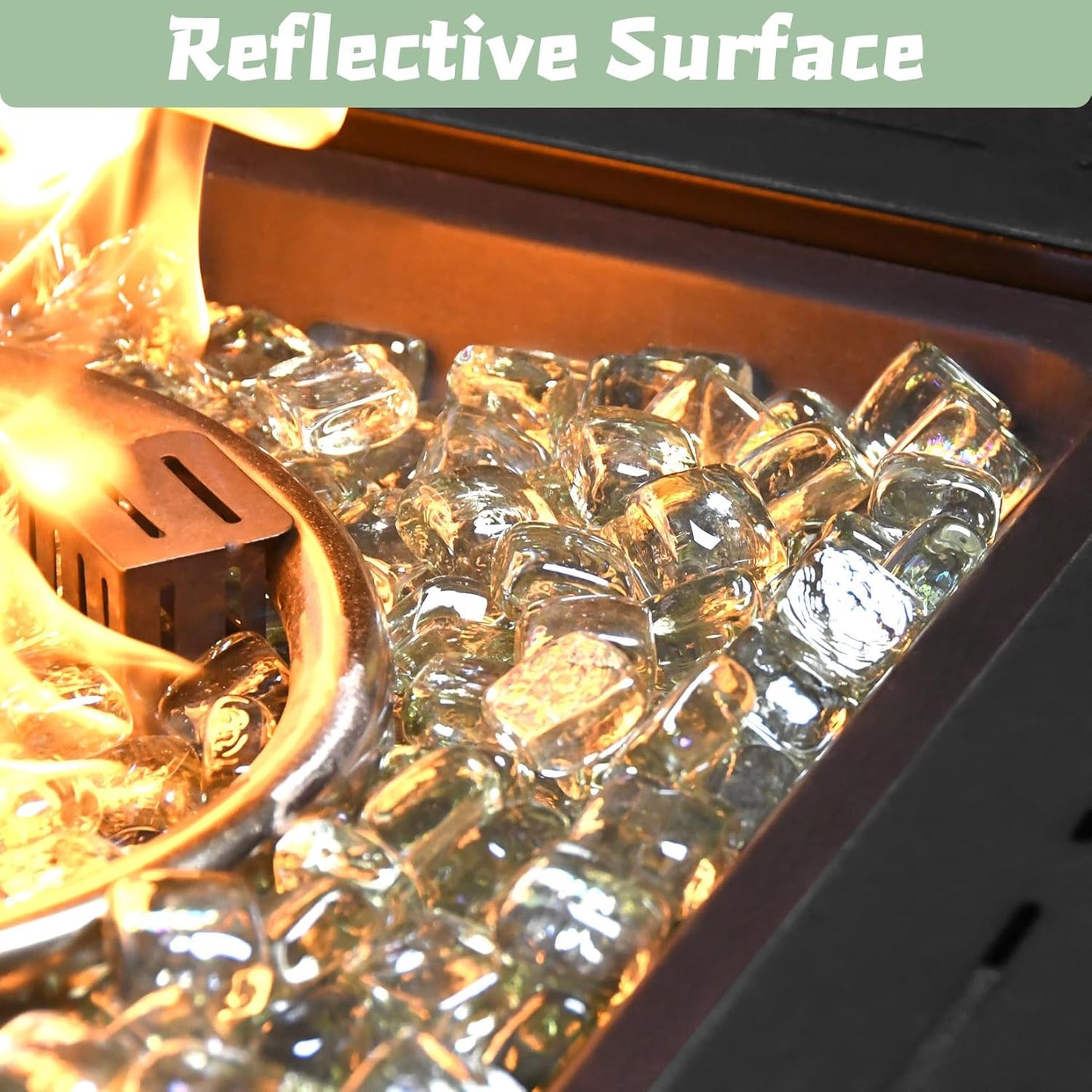 Clear Fire Pit Glass Cube, Tempered Glass Bead for Fireplace, Firepit Table Indoor or Outdoor, Propane and Natural Gas, 10 Pounds Fire Rocks, Heat Resistant, No Poping, Crystal Reflective