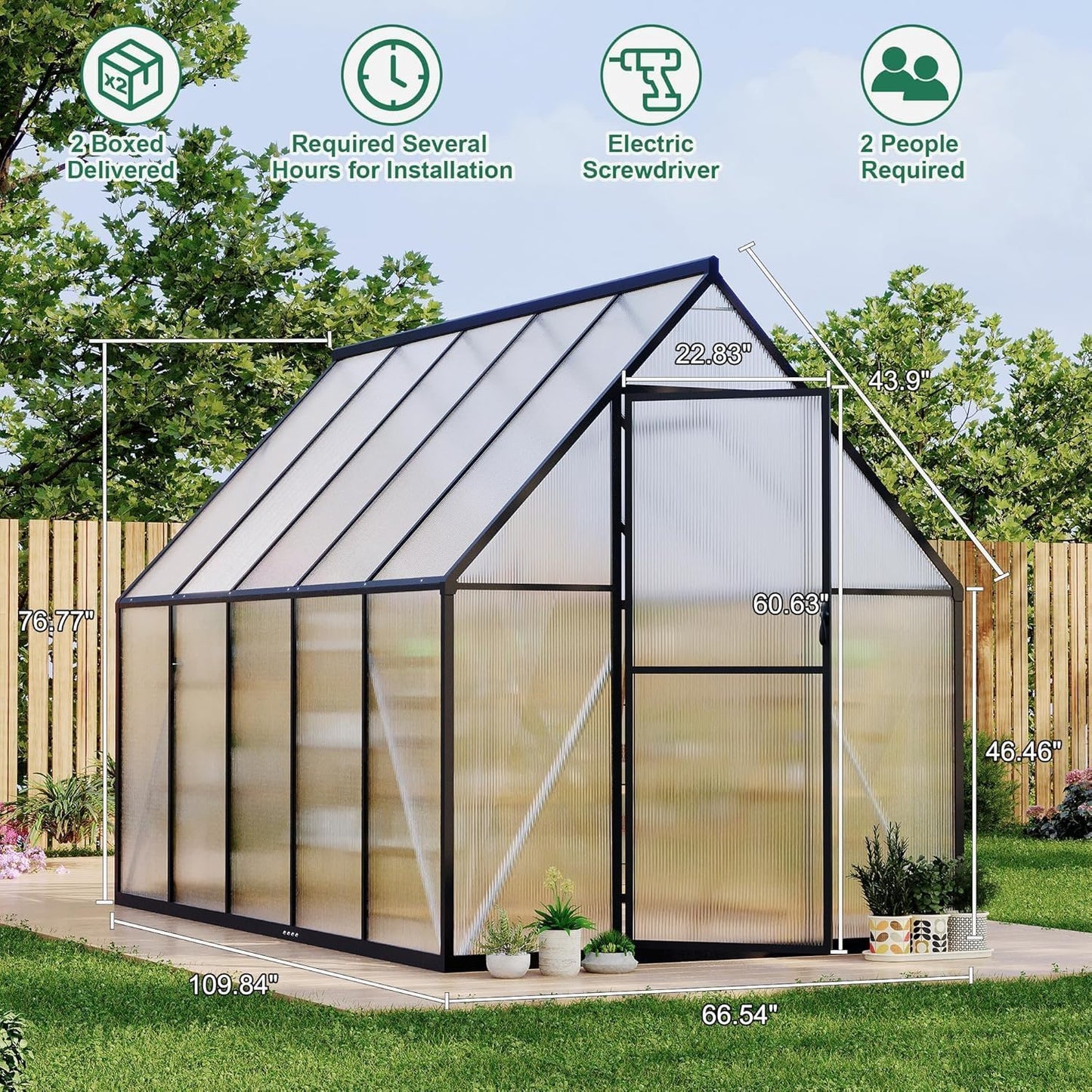 Greenhouse 6x9 FT Aluminum-Framed Heavy Duty Polycarbonate with Quick Setup Structure and Roof Vent Large Enhanced Outdoors Green House Kit