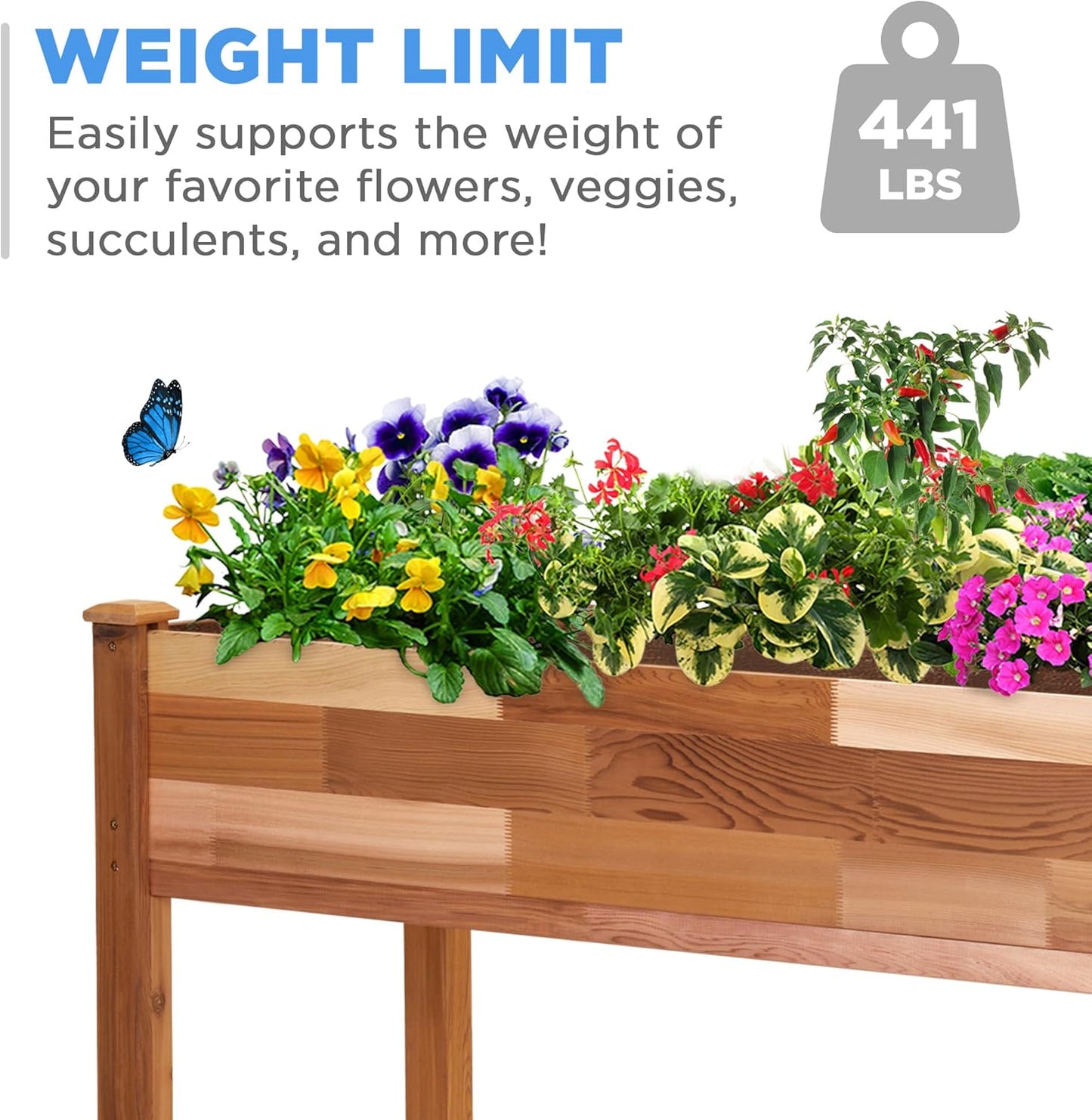 Jumbl, Cedar Raised Garden Bed, Elevated Wood Planter for Growing Fresh Herbs, Vegetables, Flowers, Succulents - 72x23x30”