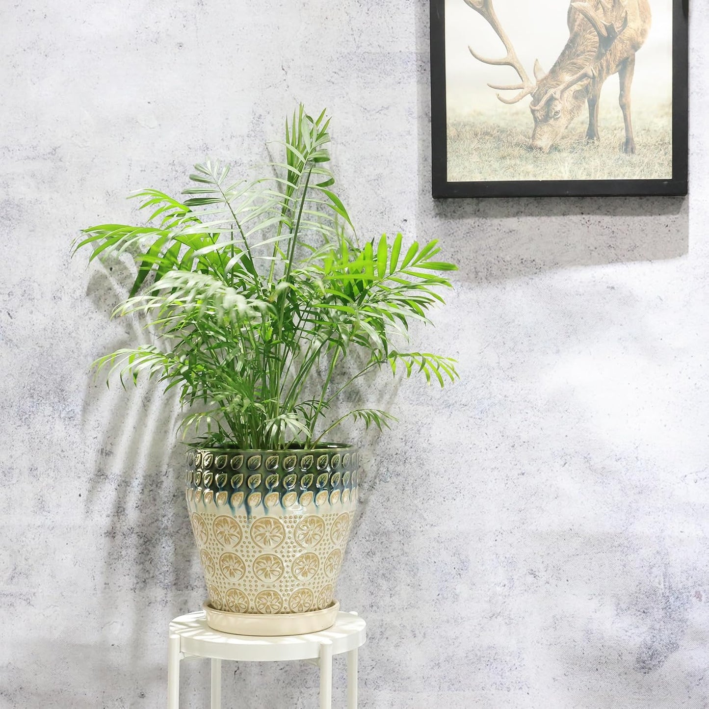 Ceramic Planter Pots for Indoor Plants, 8Inch + 6 Inch Plant Pot with Drainage Holes, Saucers and Mesh Pads, Succulent Orchid Flower Pot -Set of 2