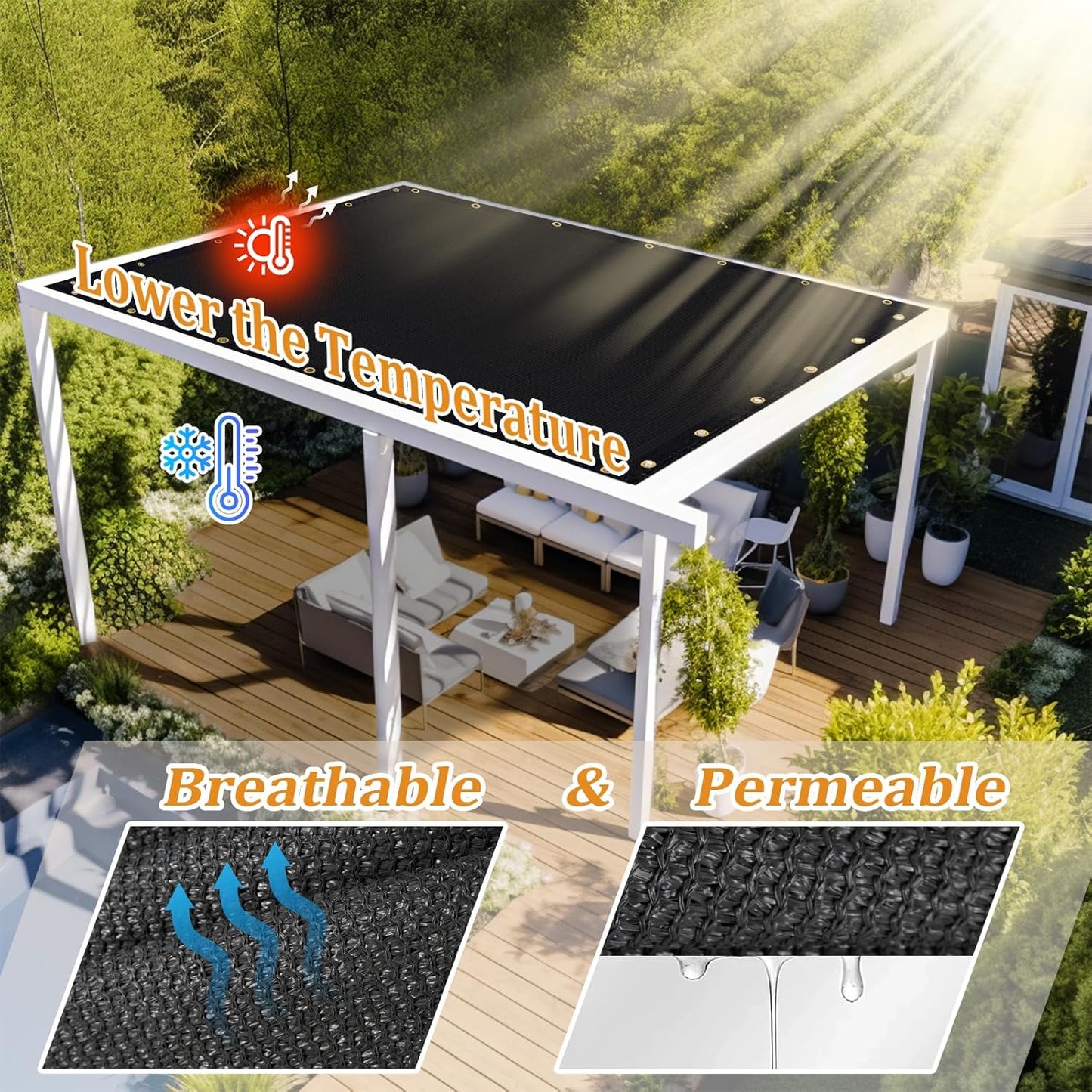 Shade&Beyond Customized Size 12' X 22' Shade Cloth with Grommets, 90% UV Protection UV Protection Mesh Tarp Sun Screens for Patio GN01, Black