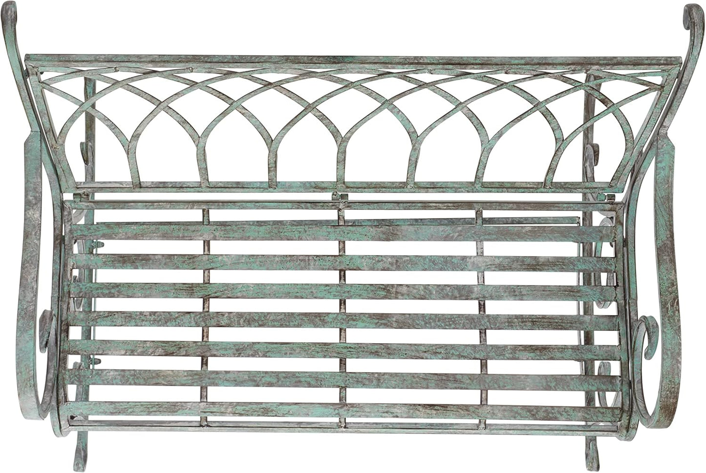 SAFAVIEH Outdoor Collection Ressi Victorian Antique Dark Green Wrought Iron Rock Bench