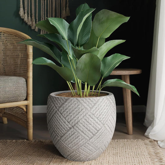 Oakrain Large Rustic Planters for Indoor Plants, 10” Decorative Round Vase with Drainage Hole, Distressed Planter Pot for Home Decor, Centerpieces Living Room, Washed Gray