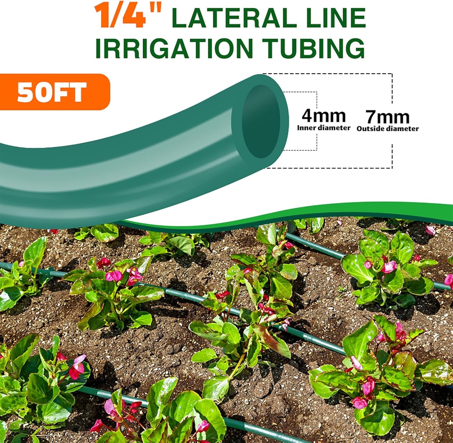 Bonviee 50ft 1/4 inch Drip Irrigation Tubing, Drip Irrigation Hose, Garden Watering Tube Line for Garden Watering System-Green