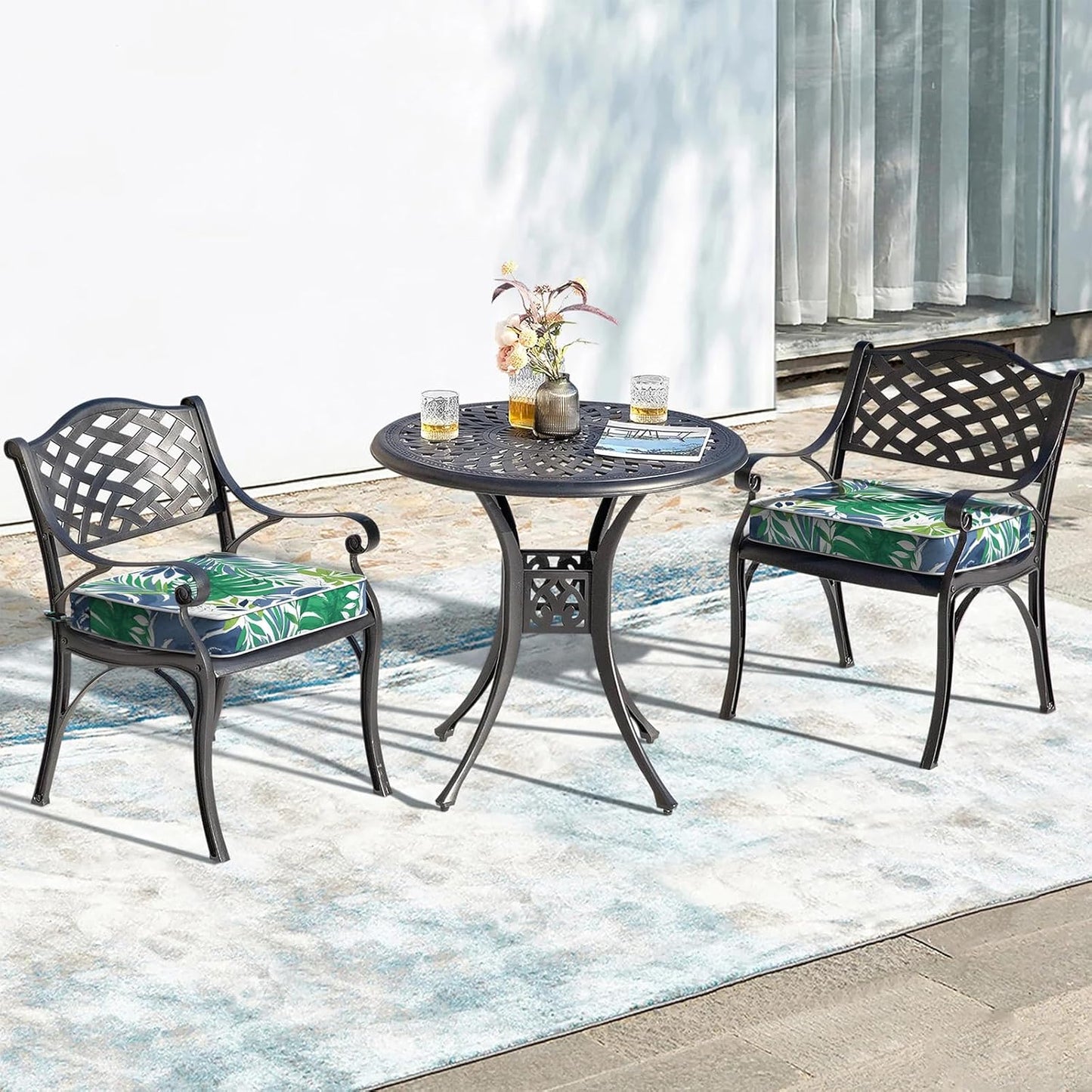 LVTXIII Patio Chair Cushions 22"x22"x3", Water-Repellent Outdoor Seat Cushions for Patio Furniture, Square Chair Pads with Ties for Home Garden Decoration, Set of 2, Islamorada Blue Green