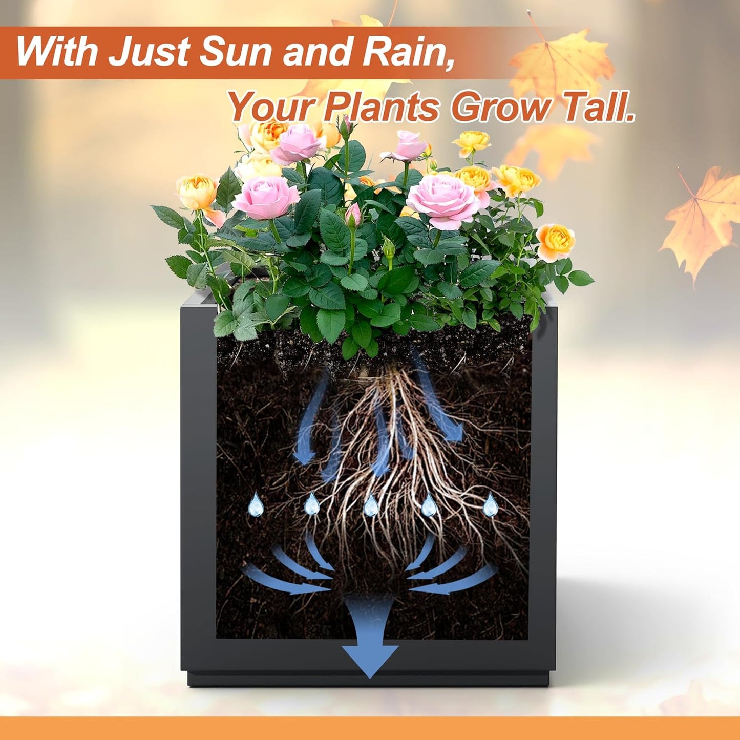 Metal Rectangular Planter for Outdoor Plants, Coated Large Planter Box with Drainage, Outdoor Patio PLanters with Sturdy Thickened Material for Yard, Garden