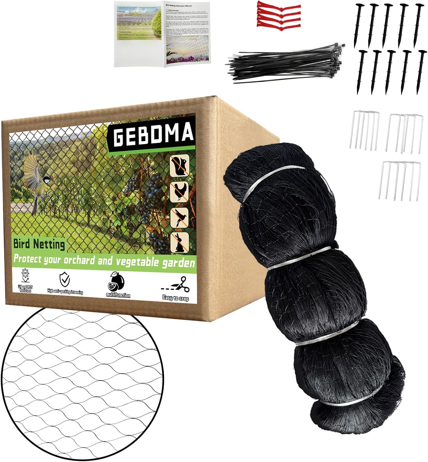 Bird Netting for Garden Heavy Duty Nylon Mesh Garden Netting for Garden Protection Bird Fence Plant Netting Protection Against Birds, Deer, Squirrels and Other Animals (15x100FT)