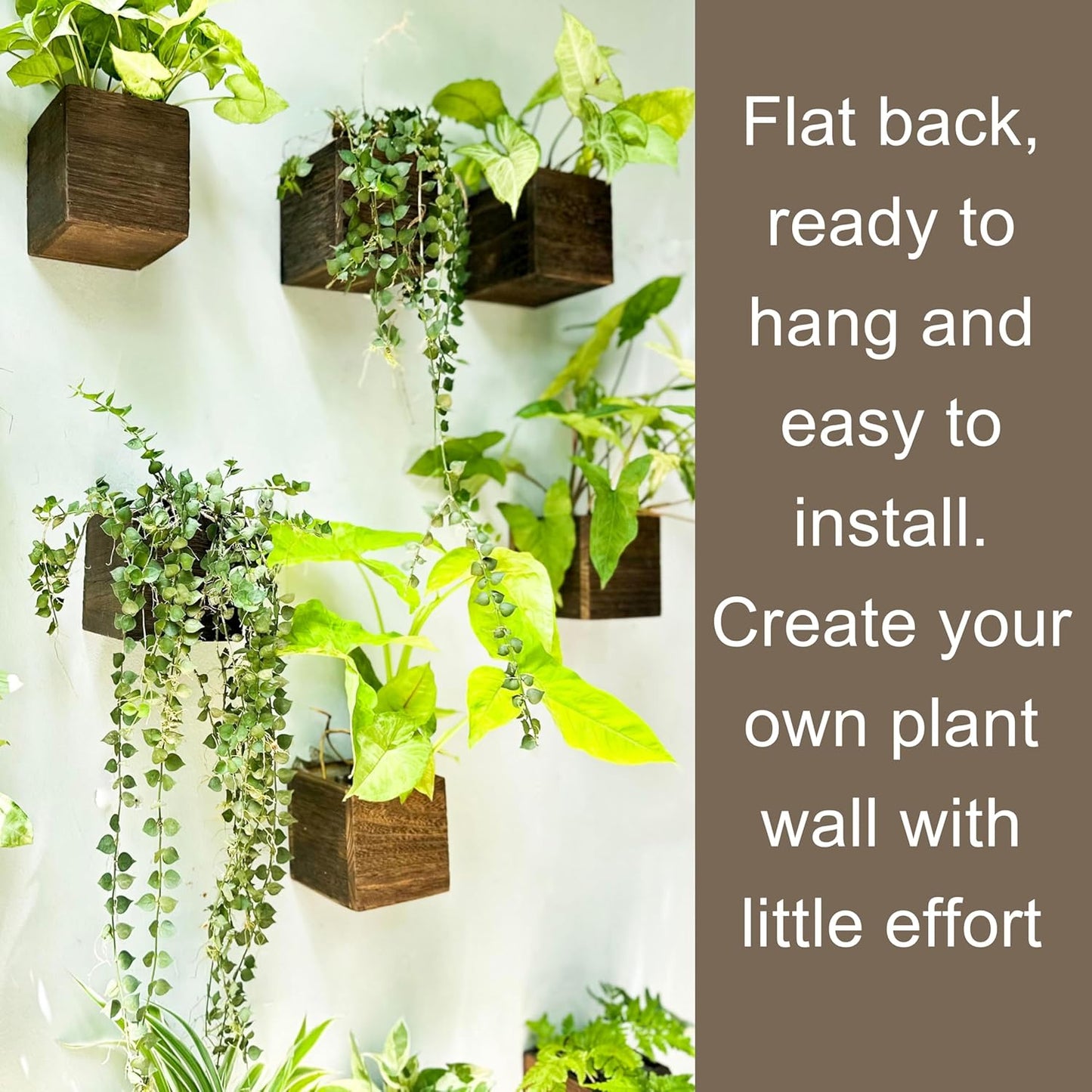 LaLaGreen Indoor Planter Box for Plants (4x4 Inch, 12 Pack) Small Square Wooden Wall Mounted Planters Wood Window Boxes Hanging Flower Pot Plant Holder Outdoor Herb Modern Vertical Garden Home Decor