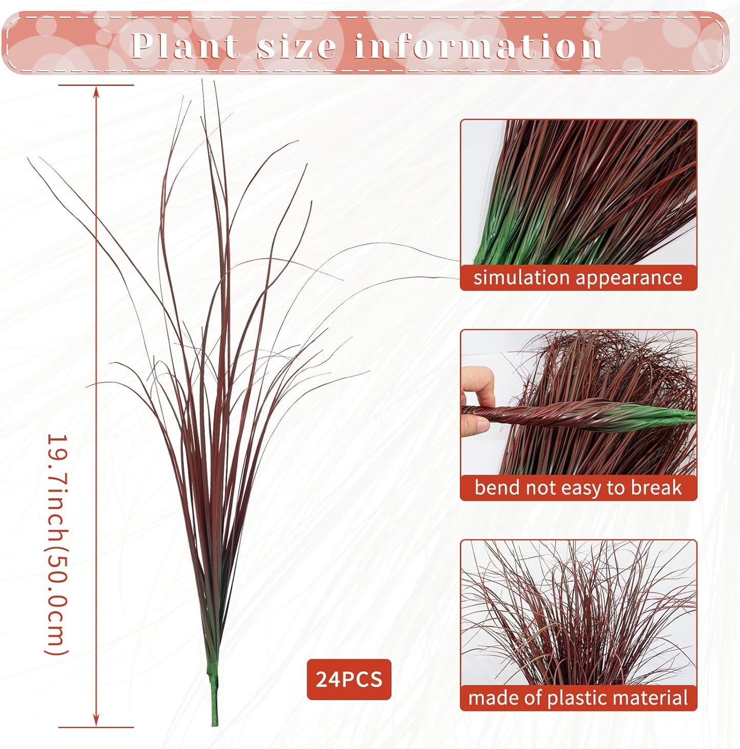 24Pcs Artificial Grass Plants, Faux Shrubs Wheat Grass, Artificial Tall Grasses Fake Plants for Outdoor Decor,Artificial Greenery Stems Weed for Room Indoor Home Decor（Red）