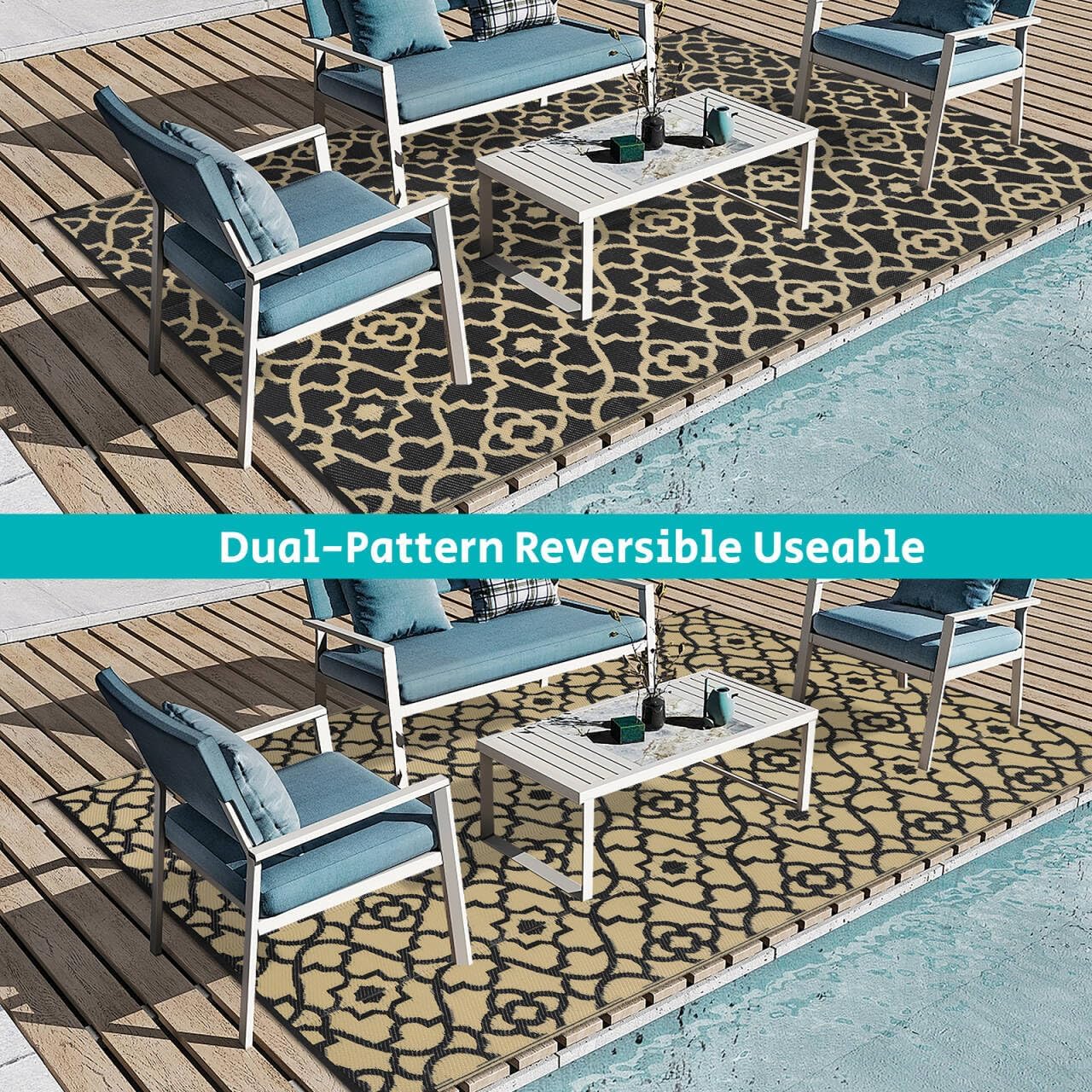 HEBE Outdoor Rug Waterproof 6x9, Reversible Plastic Straw Rug RV Camping Rug, Indoor Outdoor Patio Mat Clearance, Outside Carpet for Porch,Deck,Camper,Balcony,Backyard,Picnic