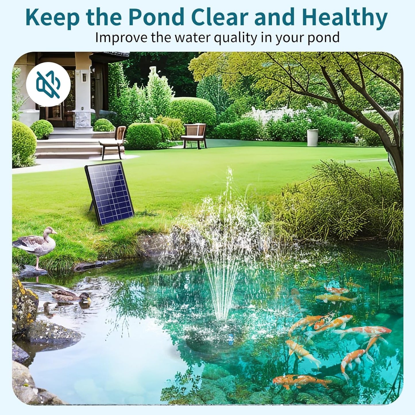 POPOSOAP Solar Pond Filter Built-in 3600mAh Battery Backup, 8W Solar Pond Filter with Water Pump, Pond Filter with Water Shortage Protection & Clear Tubing for Ponds Fish Tank Bird Bath Garden