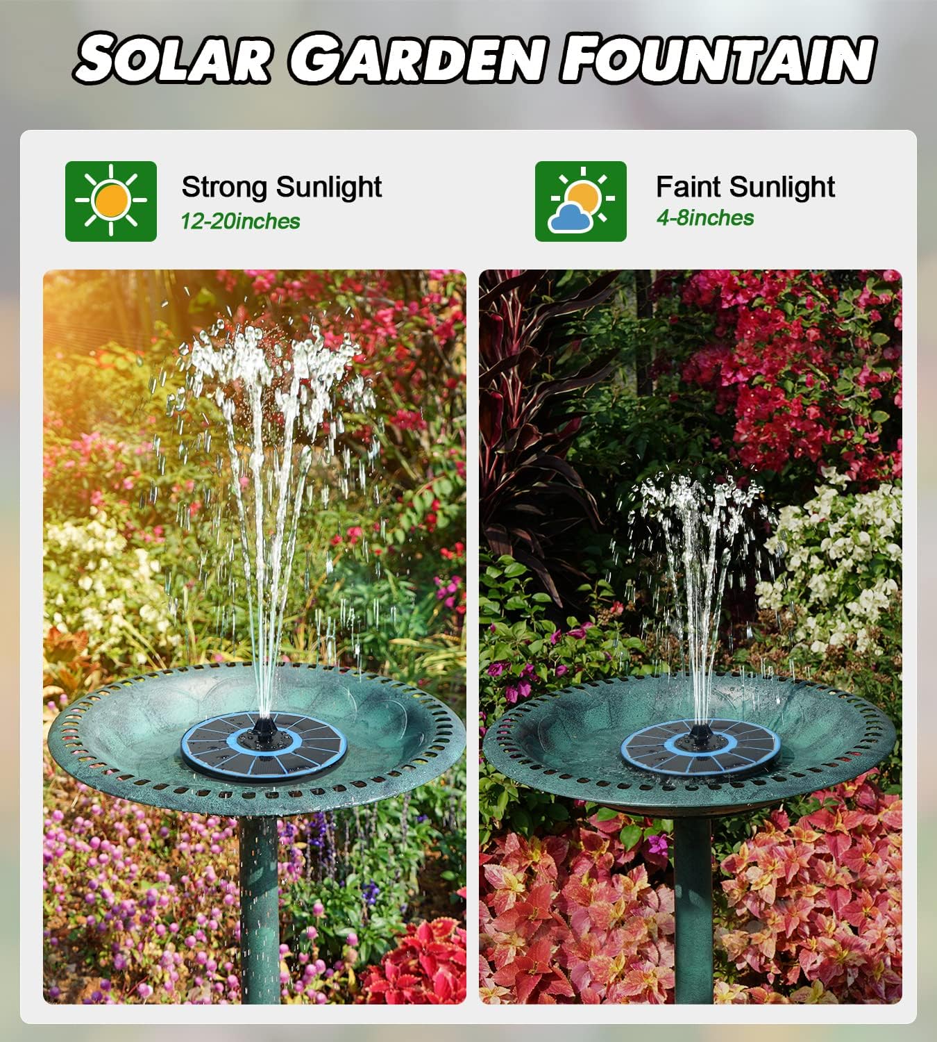 Solar Fountain Glass Panel with 2200 mah Battery, 3.5W Floating Solar Water Fountain with 4 Fixed Rods, Solar Fountain Pump for Bird Bath, Garden, Pond, Pool, Outdoor-Colorful Lights