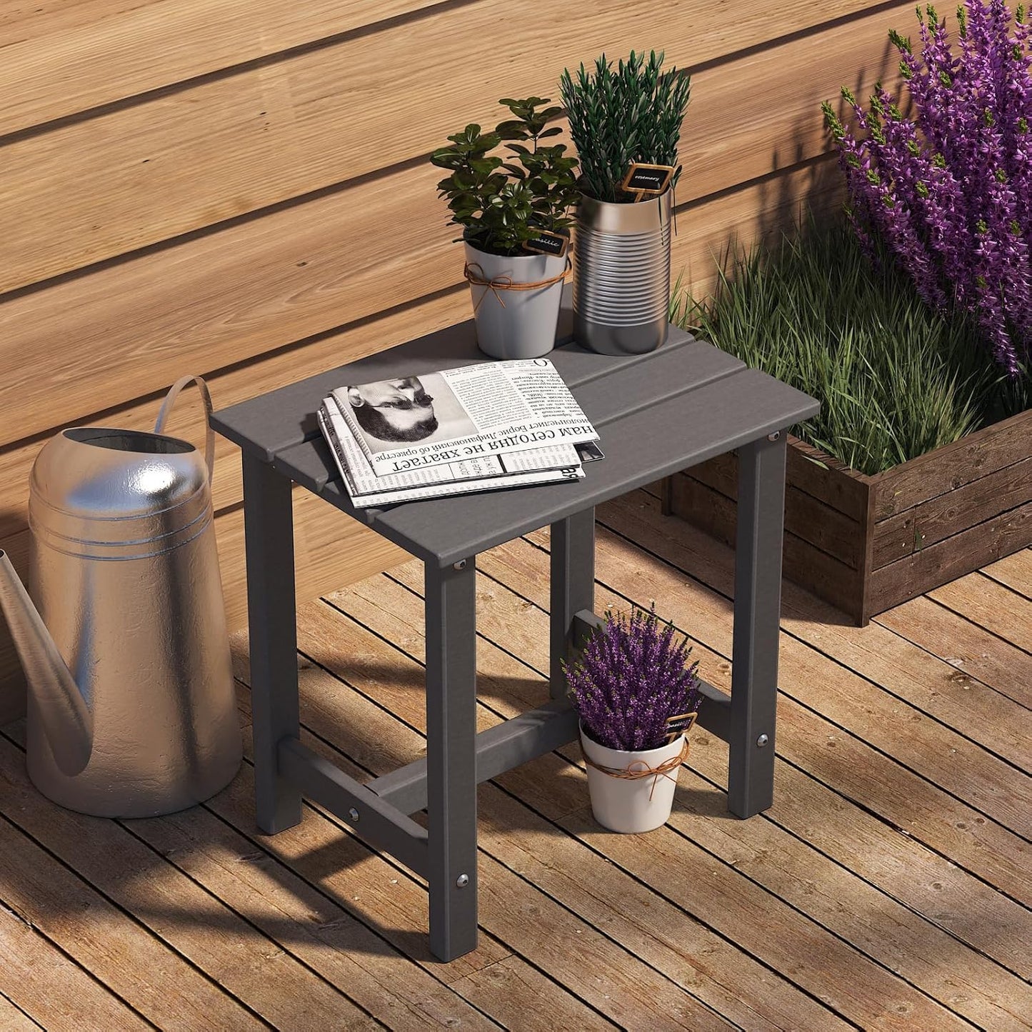 Adirondack Outdoor Side Table, Weather-Resistant/Easy Maintenance Patio Side Table for Backyard, Pool & Porch, Patio End Table Durable & Stylish, 1-Tier, Grey