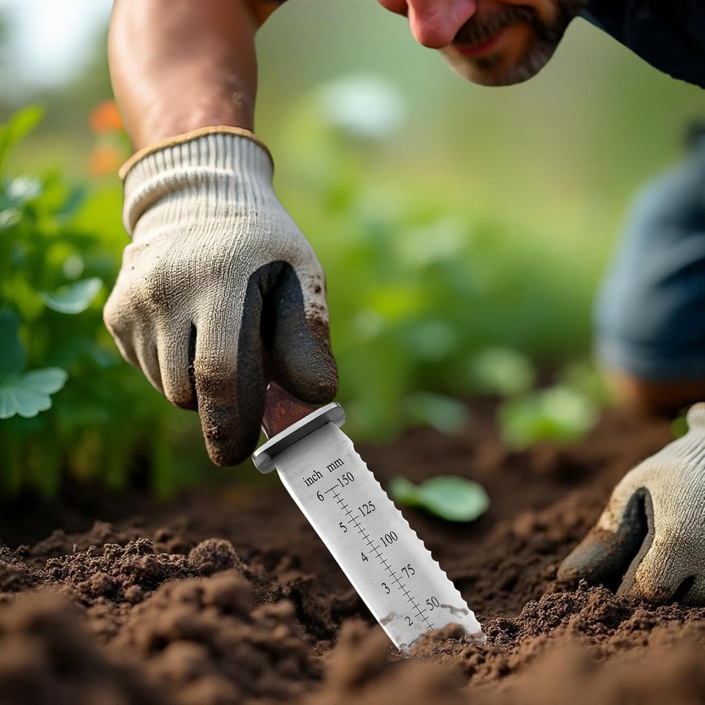Namibagata Japanese Steel Straight Garden Knife use for Digging, Weeding knife & Planting Knife 12" Stainless Steel with Cutting Edge, Full-Tang walnut Wood Handle with Sheath