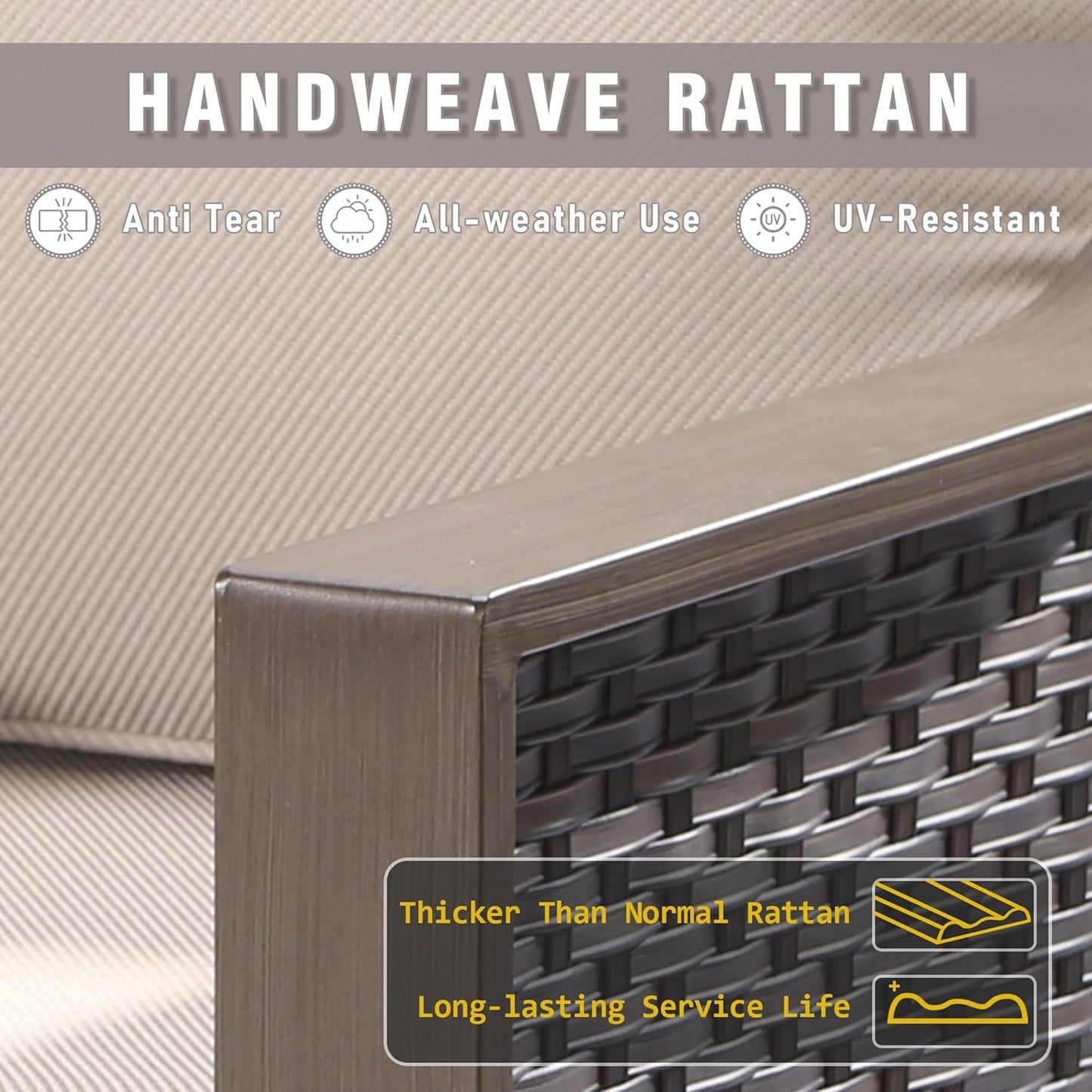 74 Inch Patio 3-Seater Sofa,PE Wicker Outdoor Lounge with Thick Removable Water-Resistant Cushions, Rust-Proof Steel Frame, 900LBS Capacity, Beige