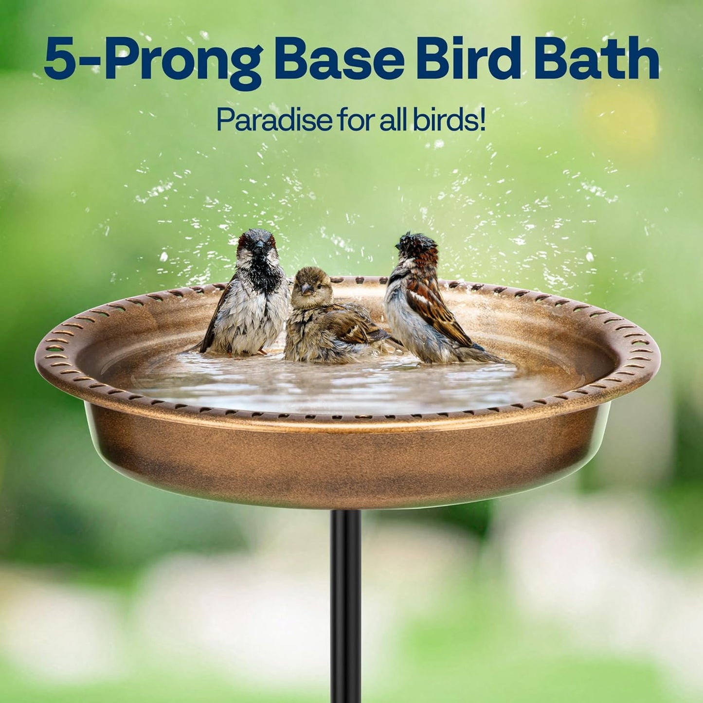 VIVOHOME Oval Polyresin Bird Bath Bowl with Metal Stake, 29 Inch Height Outdoor Freestanding Birdfeeder, Capacity 1.3 Gallons, 5-Pronged Base, Copper