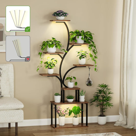 Plant Stand Indoor With Grow Lights, Plant Stand Indoor Tall, Metal Plant Stands Indoor Clearance, Tree Shaped Plant Rack Indoor (BlackTree)