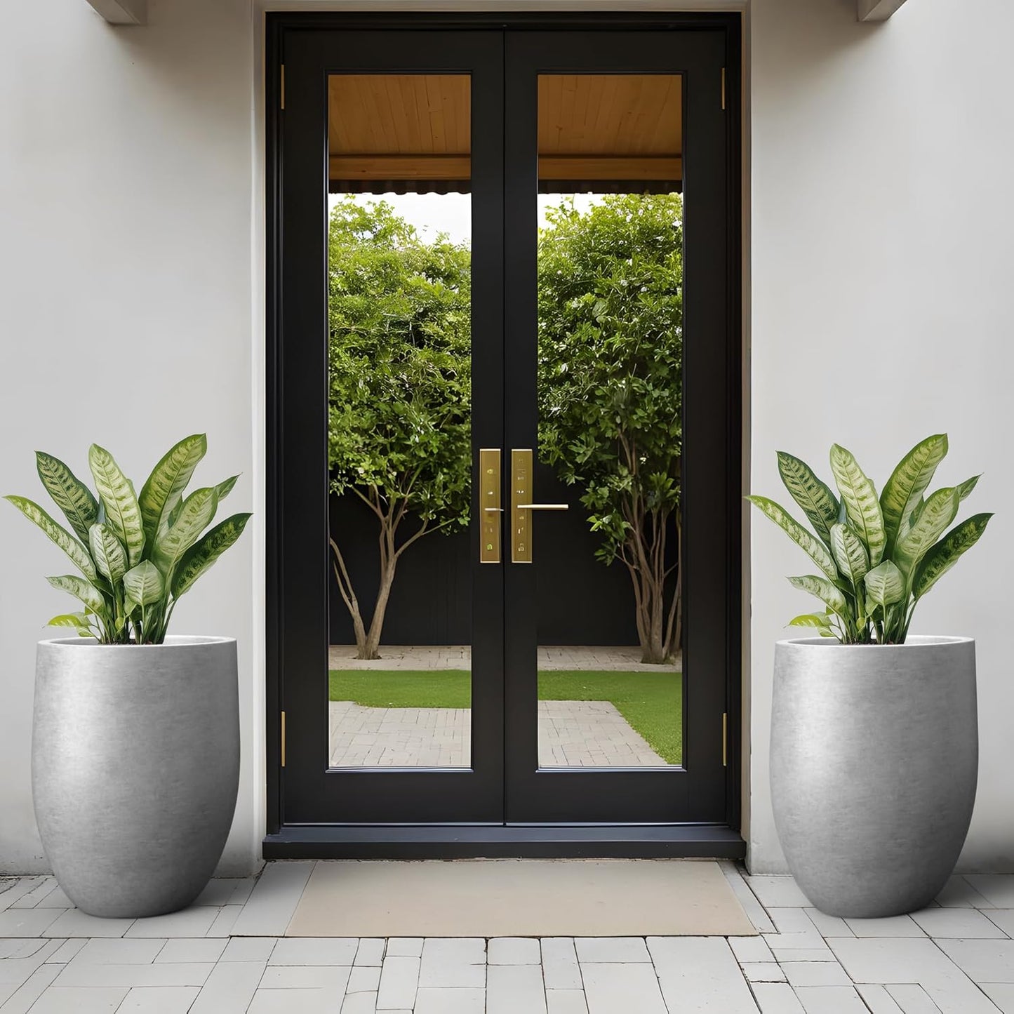 Kante Tall Concrete Planter, 21.7-Inch Height Gray Large Indoor Outdoor Plant Pot with Drainage Hole for Patio Garden Home, Modern Decor for Flowers and Tree