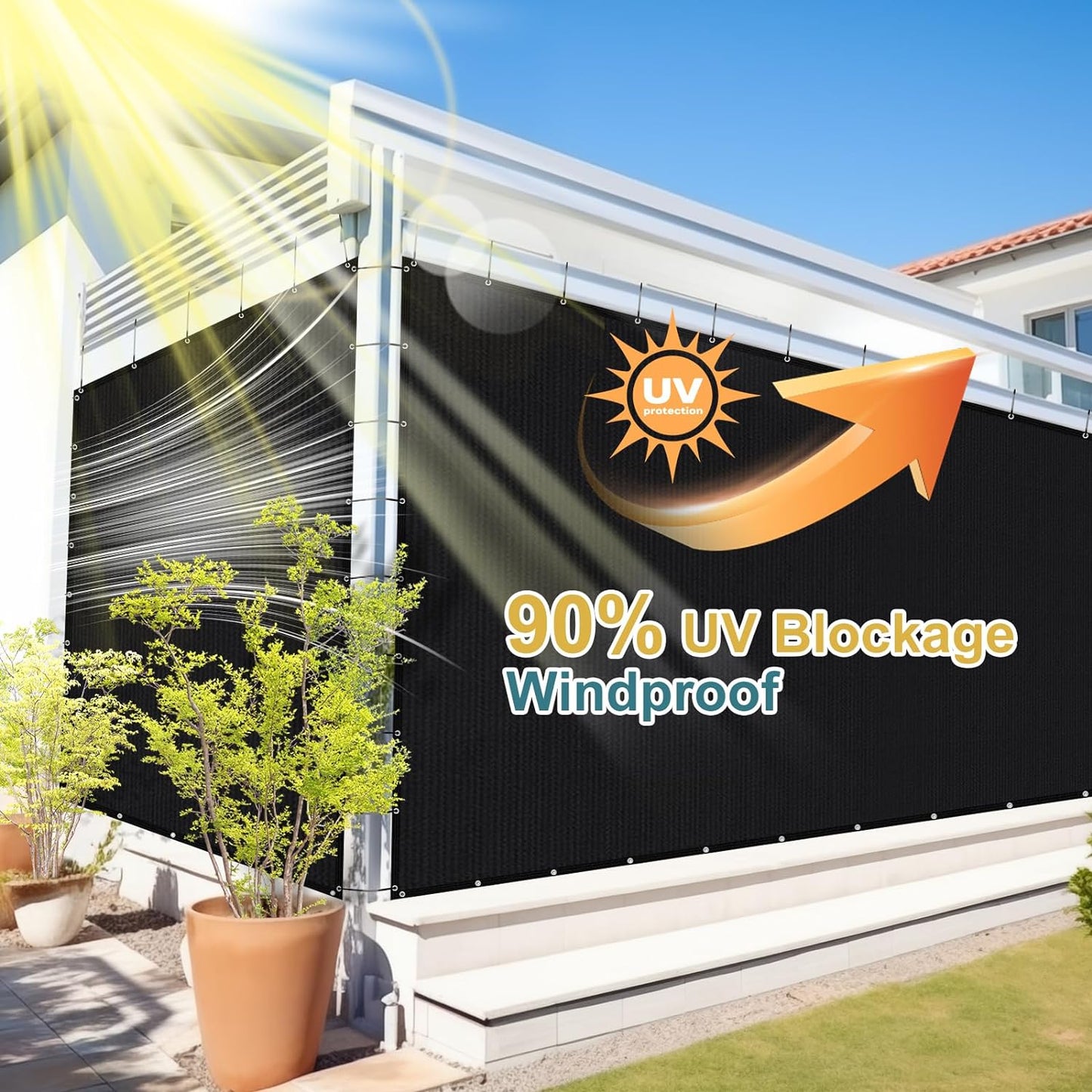 Shade&Beyond 90% Sun Shade Cloth with Grommets, 10' X 16' Pergola Shade Cover Canopy, Mesh Tarp Sun Screens for Patio, Outdoor, Garden, Backyard, Black