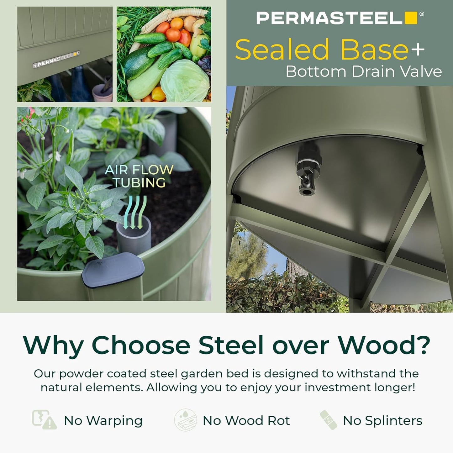 Permasteel Raised Garden Bed with Legs, 40×20×37 in, Planter Box with EnGrow™ TrueSoil™ Technology for Vegetables, Flowers, Herbs, and Fruit, Outdoor Indoor, Storage Shelf, Green