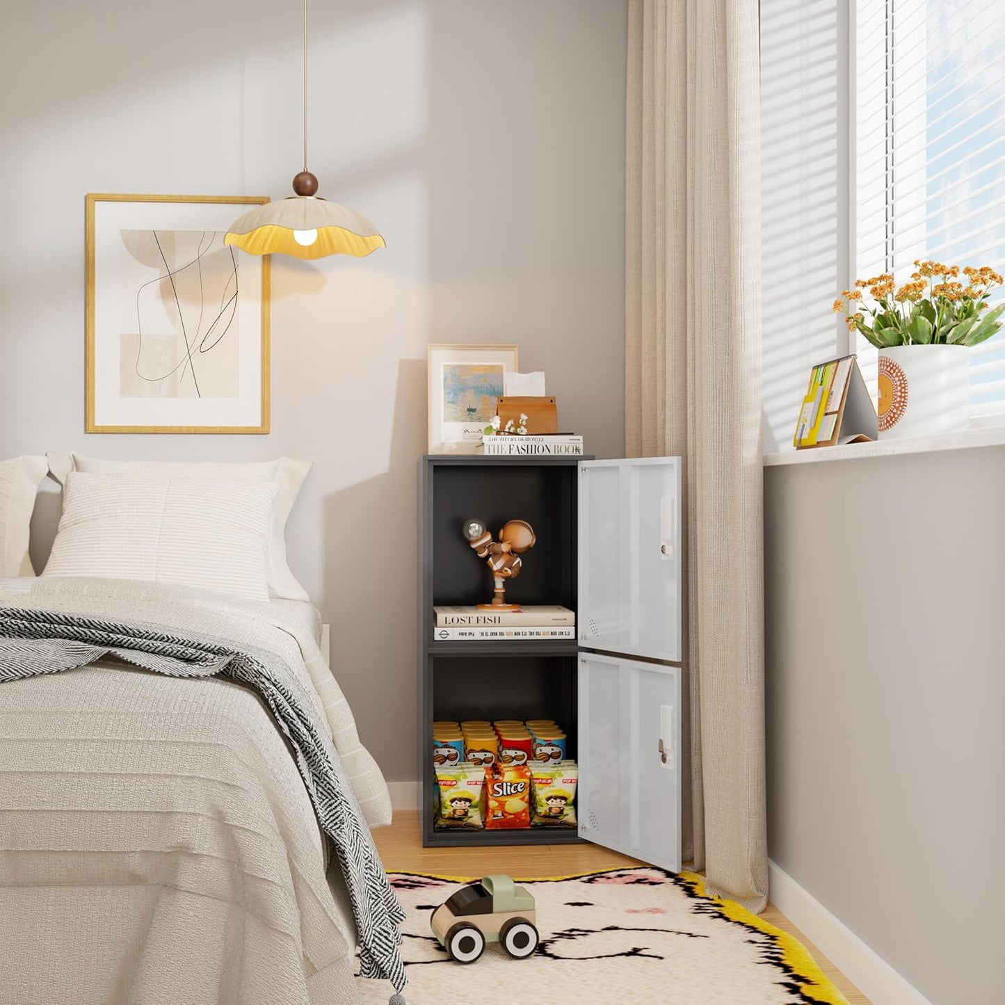 2 Door Metal Vertical Storage Locker for School, Office, Home,Gym,Stackable Steel Storage Cabinet with Lock,Anti-Falling Device. (2 Door, Grey)