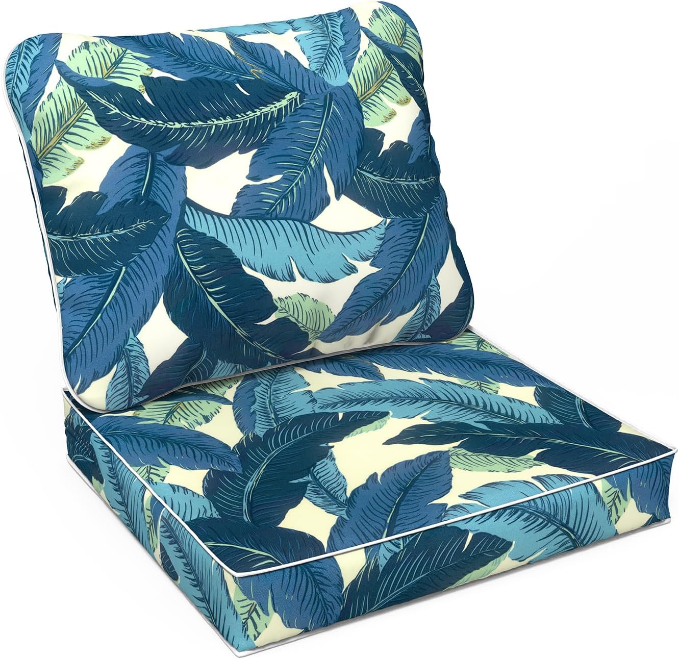 LVTXIII Outdoor Deep Seat Cushion 24"x24"x4" Patio Seat and Back Cushion Set Seasonal Chair Cushion for Dining Arm Chairs, Wicker Chairs and Garden Furniture Decoration, Swaying Palms Blue