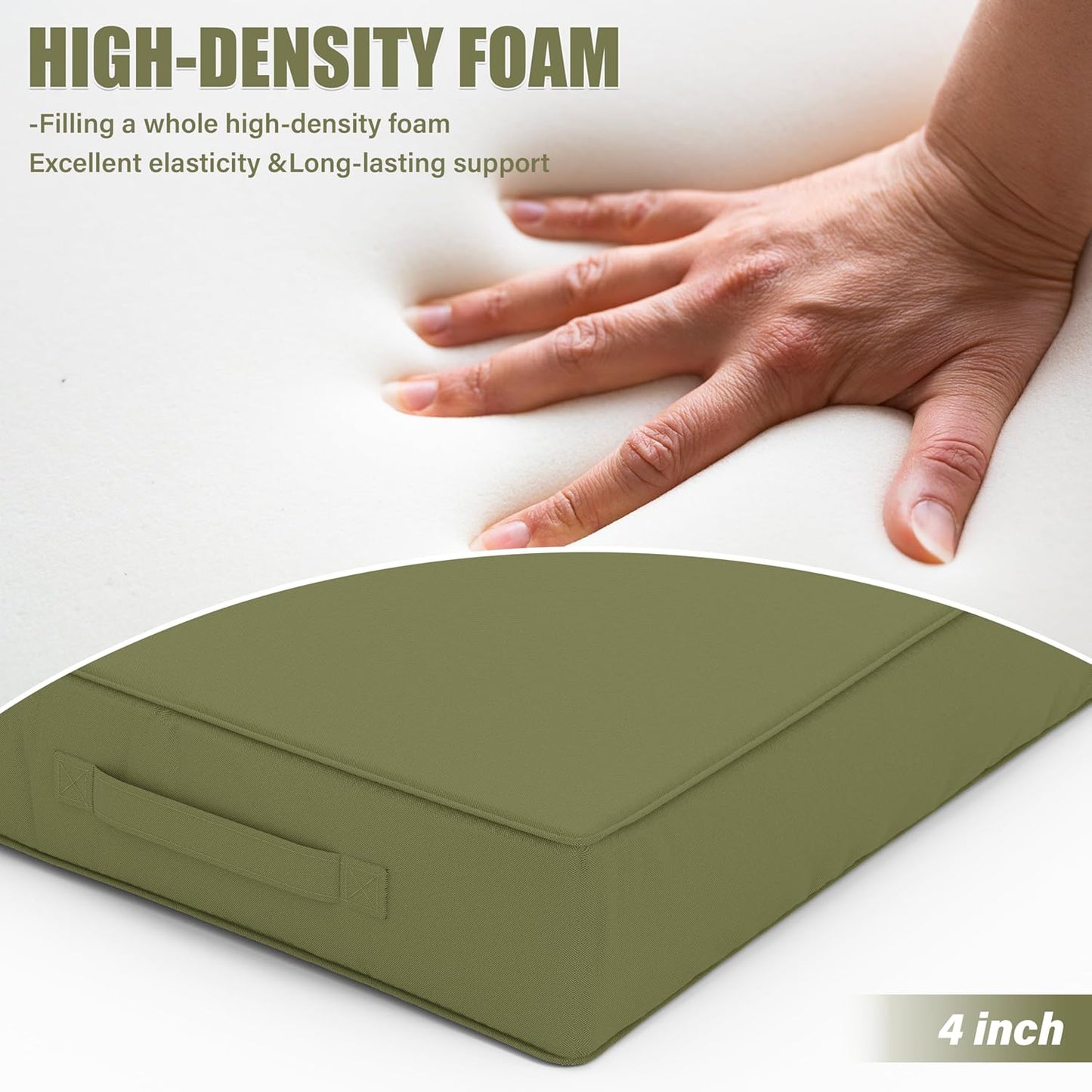 Patio Chair Cushions 22 X 22 X 4 Inch Waterproof Outdoor Seat Cushions for Patio Furniture, Outdoor Sofa Couch Pads with Ties & Handle, Set of 2, Light Green