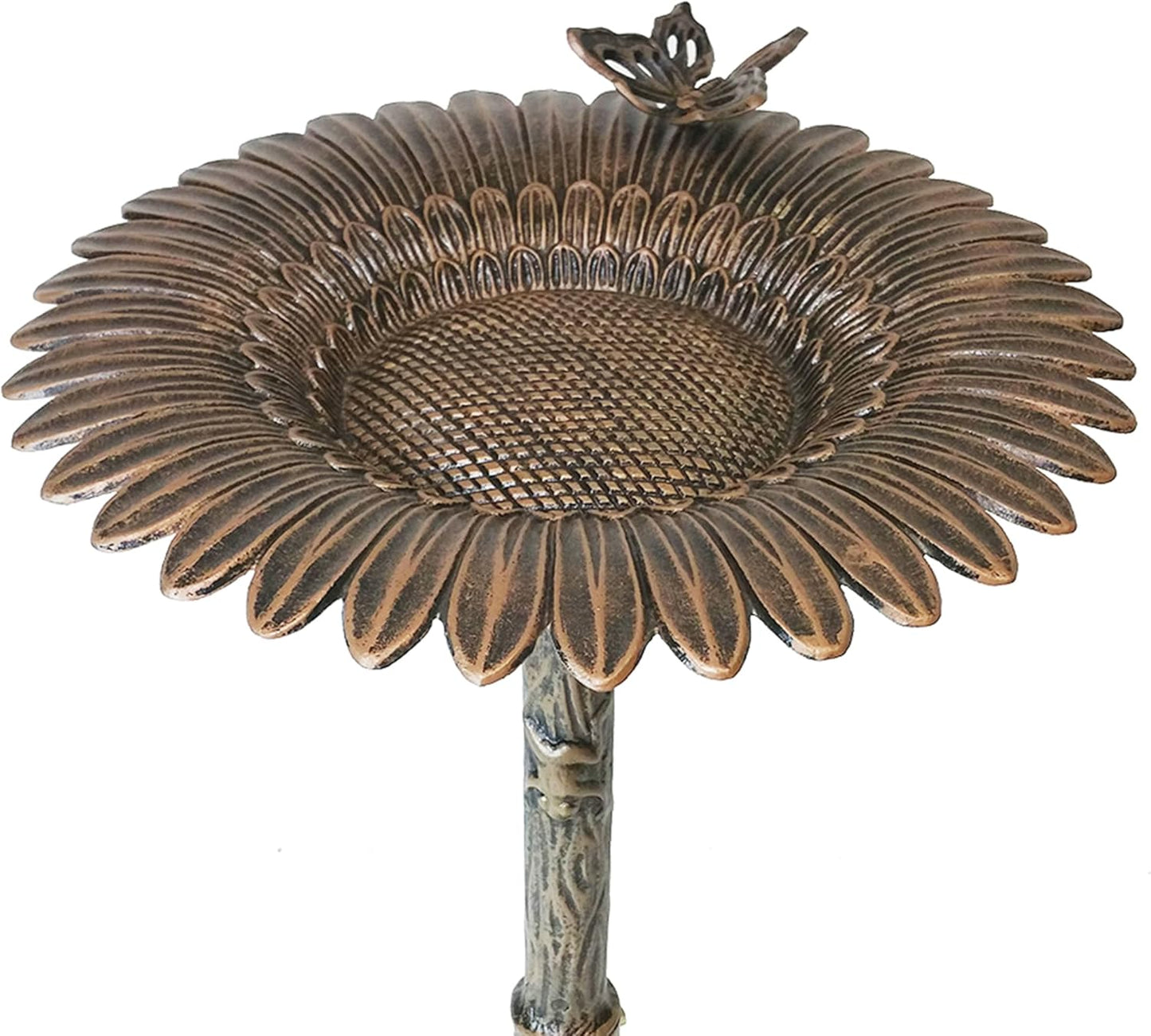 Oakland Living Round Cast Aluminum Metal 32-in Bronze Bird Bath with Butterflies and a Sunflower