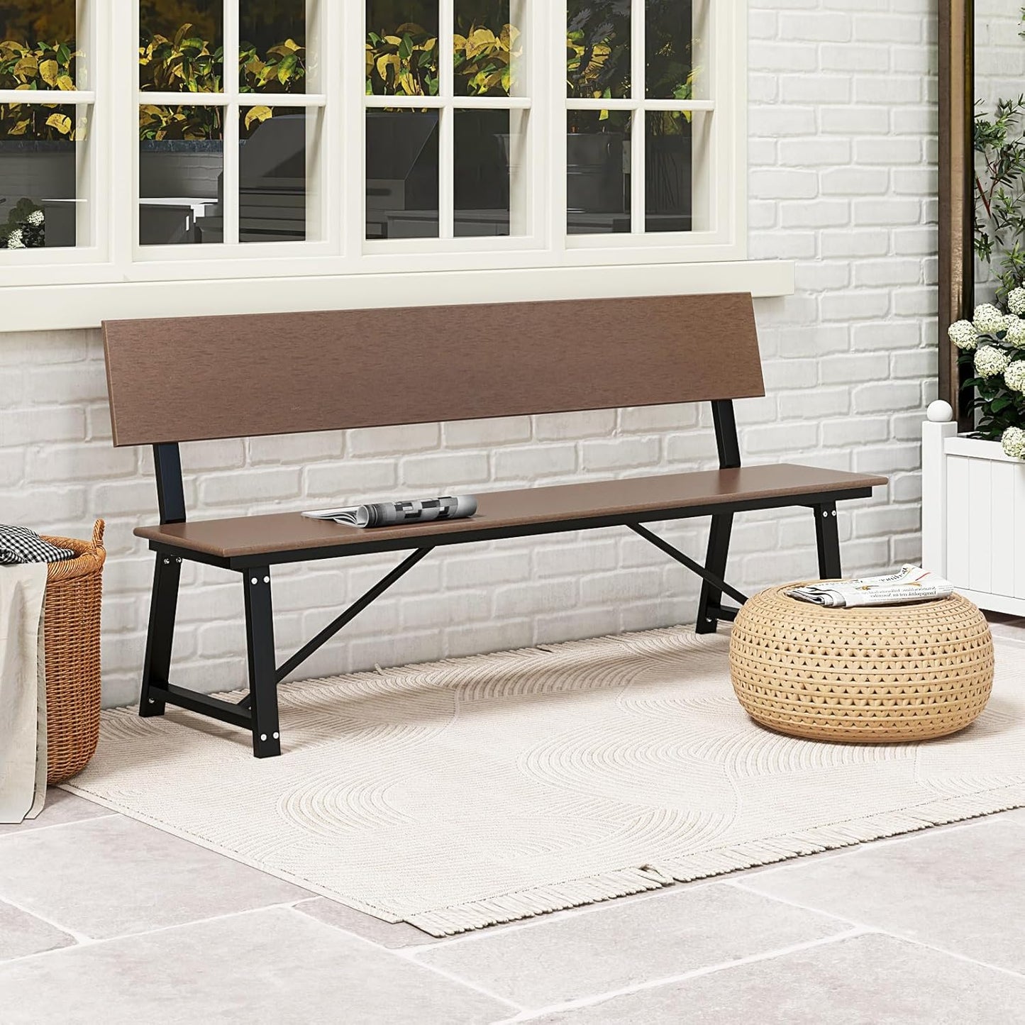 Tangkula 72” Outdoor Bench, Extra Long Patio HDPE Bench for 4 People, 1100 lbs Weight Capacity, Heavy-Duty Patio Picnic Dining Bench for Garden, Porch, Lawn, Backyard & Park