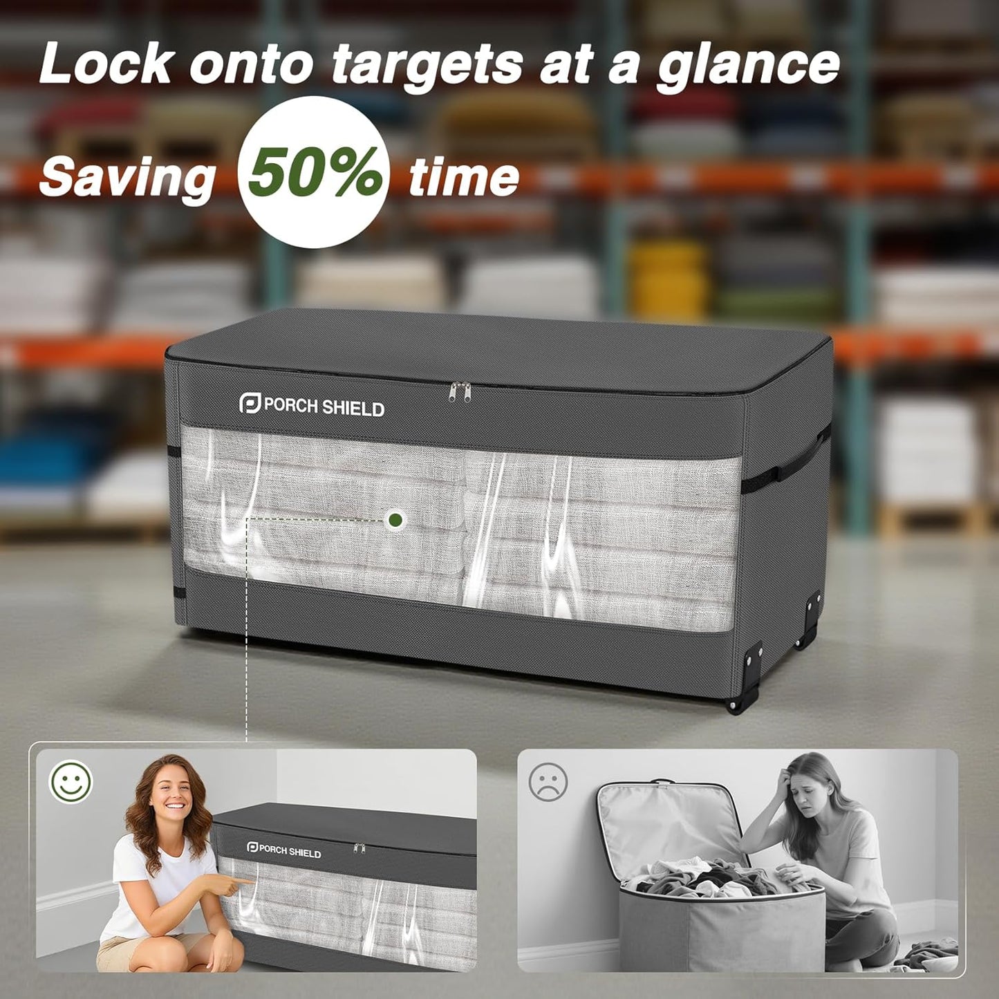 Porch Shield Rolling Cushion Storage Bag with Wheel - Heavy Duty Large Container for Furniture Pillow 9 Ft Tree Christmas 62" L x 20" W x 28" H