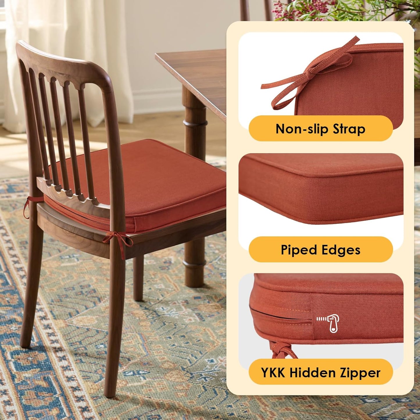 Outdoor Sunbrella Round Corner Seat Cushion, 17"x16"x2", Set of 4, Non Slip Seat Cushion Pads with Removable Cover for Patio Furniture, Garden Yard Lawn, Spectrum Grenadine