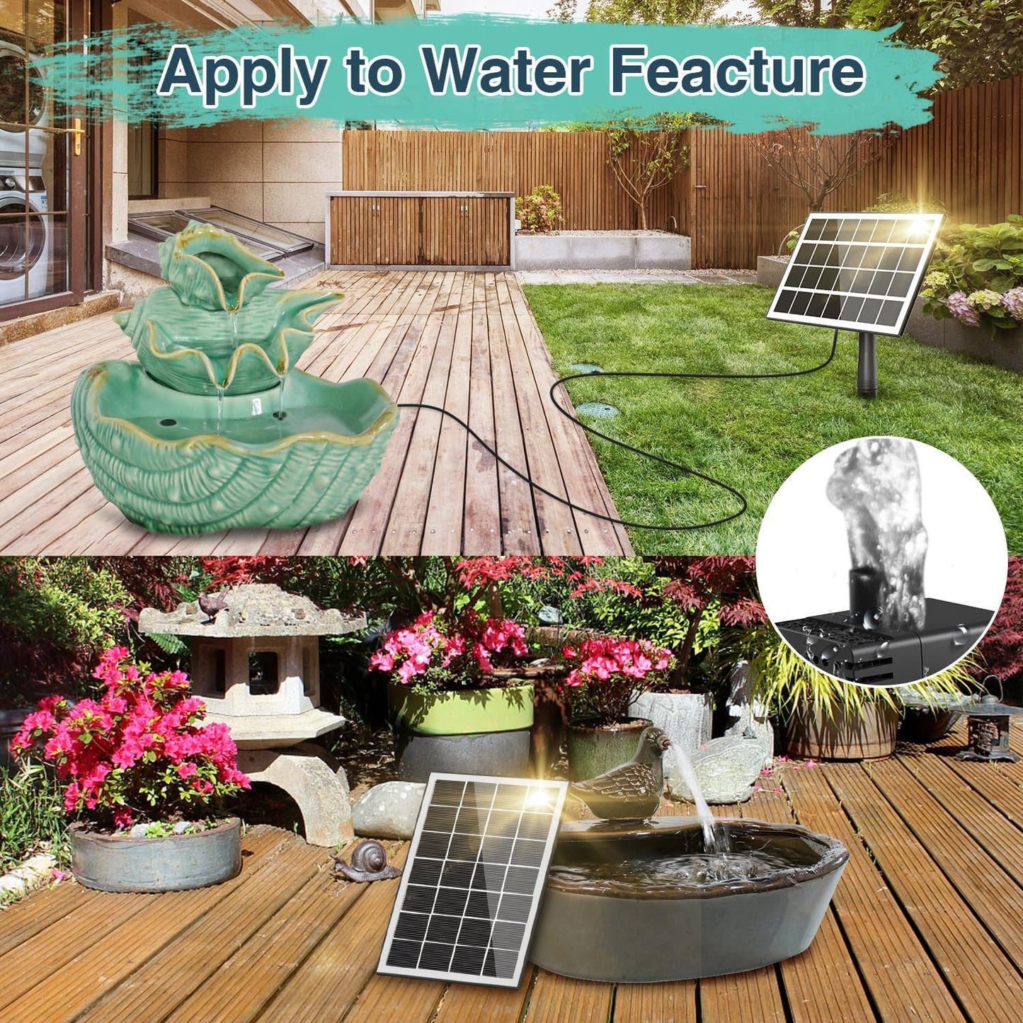 Solar Fountain Kit Glass-No Battery, DIY 3.5W Solar Fountain Pump Works in Shadow, Solar Water Pump for Bird Bath, Water Feature,Garden, Outdoor-8 Nozzles,9.8ft Power Cord