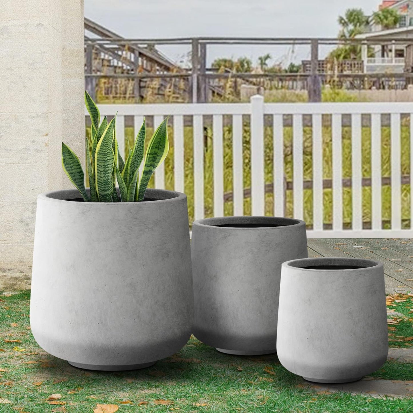 Kante 15.3"+11.6"+8.2" Dia Round Concrete Planter, Large Outdoor Indoor Planter Pots Containers with Drainage Holes and Rubber Plug for Home Garden Patio, Natural Concrete