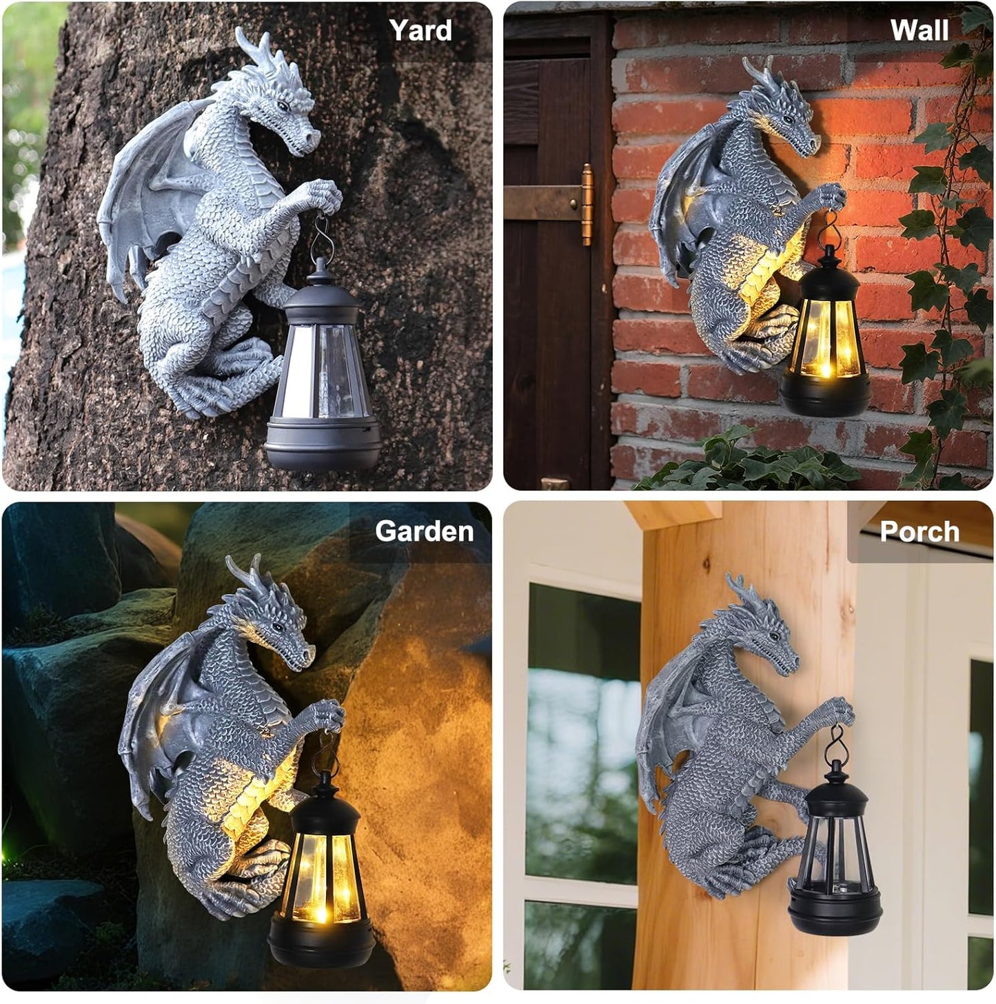 Garden Statues Tree Hugger Dragon - Halloween Dragon Statue Solar Lights Outdoor Patio Wall Decor,Christmas& Mothers Day&Birthday Gifts for Grandma Mom Women,Ideas Arts Crafts Waterproof Resin Lantern