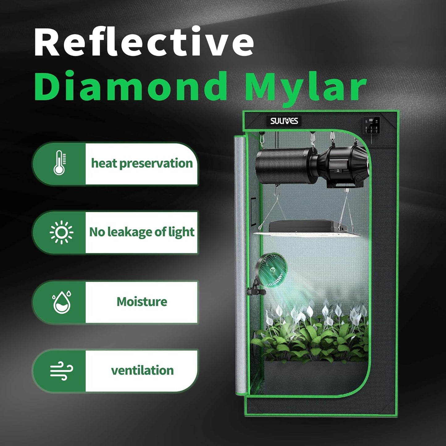 SULIVES Grow Tent, 63"x32"x32" Indoor Hydroponic Water-Resistant System with Removable Floor Tray and Observation Window, Easy Setup,600D Mylar Hydroponic Dark Room for Indoor use.