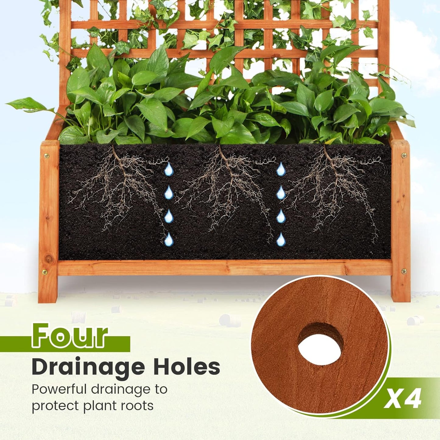 HAPPYGRILL Raised Garden Bed with Trellis, 72.5" Planter Raised Bed with Drainage Holes, Freestanding Garden Box for Vine Climbing Plants, Wooden Planter Box for Yard Balcony (2, Orange)