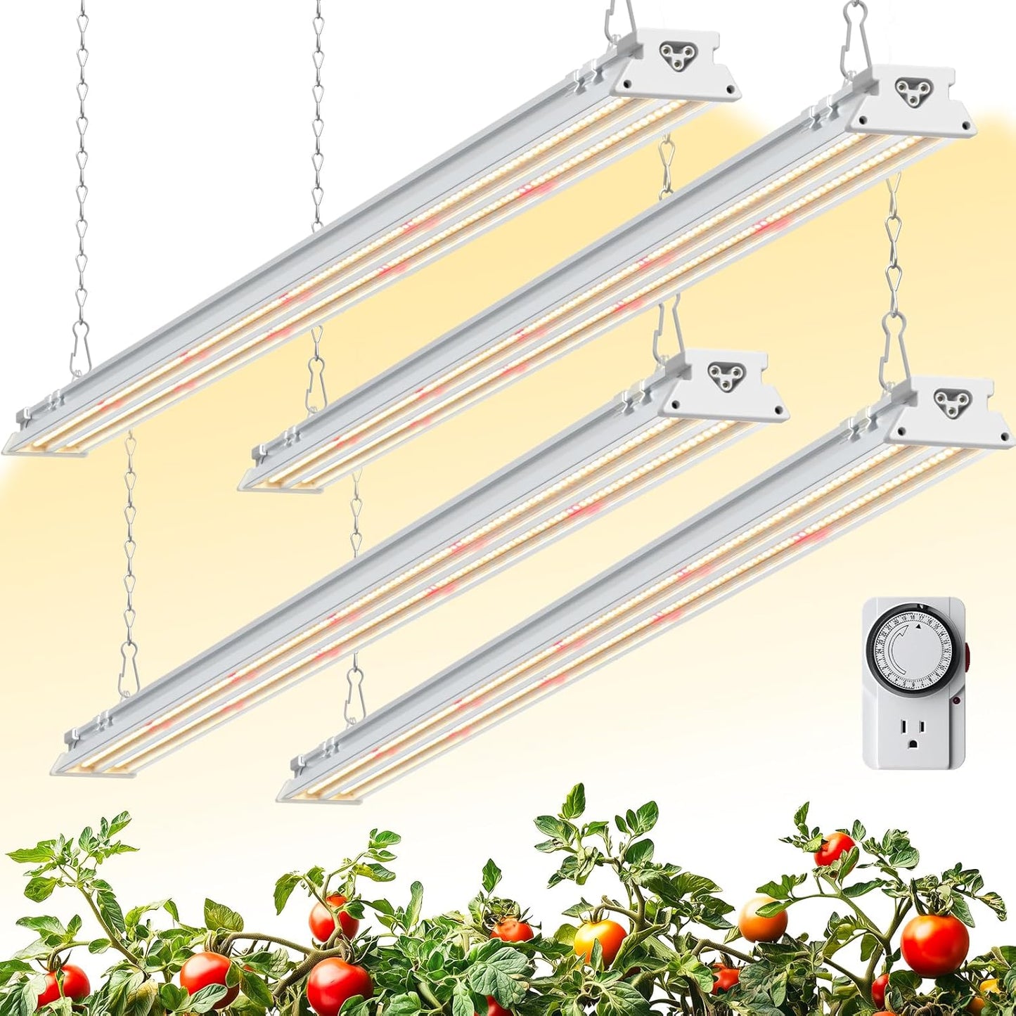 Barrina TX-S60 4FT Grow Light for Indoor Plants, 240W(4 x 60W, 1680W Equivalent), High PPFD, Full Spectrum with 660nm Red LEDs, Mechanical Timer, Linkable, Hanging Plant Light for Seedling, 4 Packs