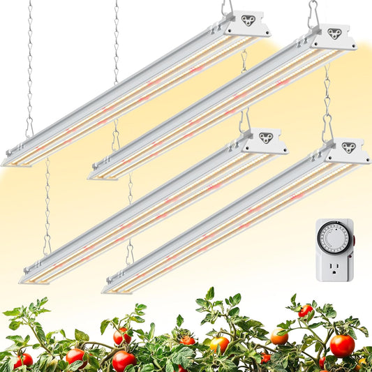 Barrina TX-S60 4FT Grow Light for Indoor Plants, 240W(4 x 60W, 1680W Equivalent), High PPFD, Full Spectrum with 660nm Red LEDs, Mechanical Timer, Linkable, Hanging Plant Light for Seedling, 4 Packs