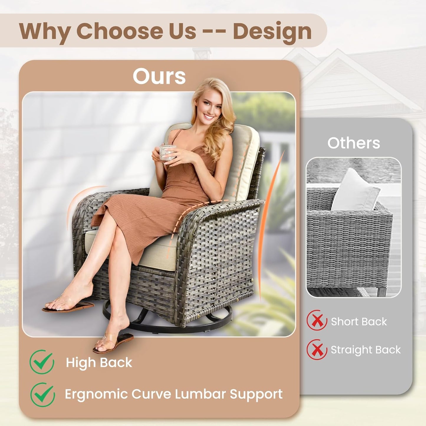 HOOOWOOO Patio Furniture Set,8 Pieces Outdoor Conversation Set,All Weather Wicker Loveseat Sofa Set with High Back Swivel Rocking Chairs Tables,Beige