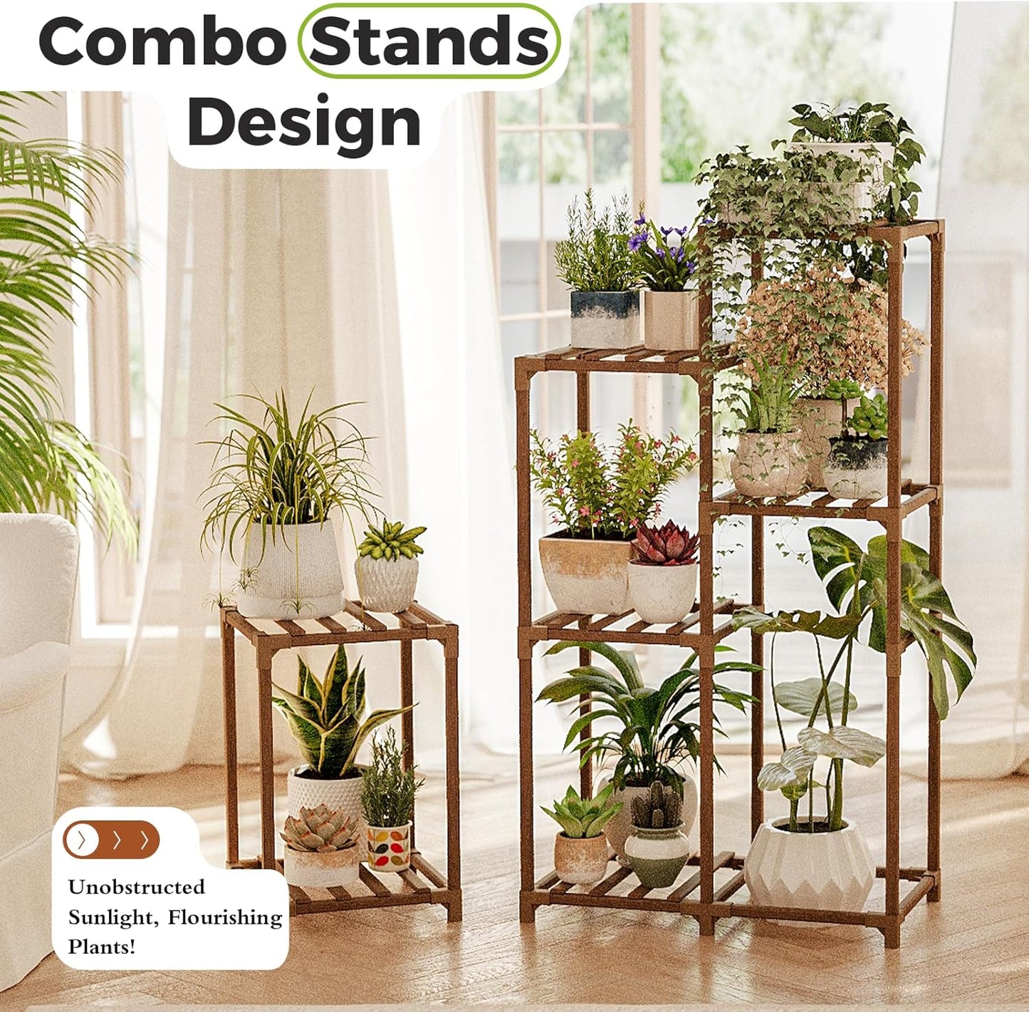 Bamworld Plant Stand Indoor Corner Plant Shelf Wood Plant Holder for Multiple Plants Tall Flower Stands Plants Table Rack Garden Patio Lawn Window 03H, Brown