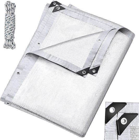 99% Aluminet Shade Cloth Reflective Tarp 3 x 6 ft Aluminium Cloth Porch Privacy Screen with Grommets for Car Garden Pergola Patio Sun Shade Kennel Cover Durable Mesh Canopy Cover Easy Setup