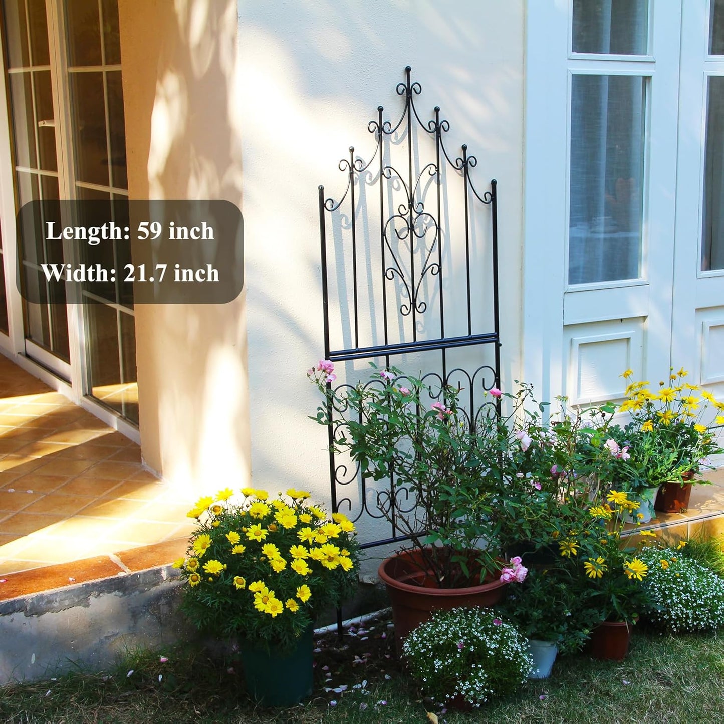 Trellis 59" H x 21.6" W Iron Unique Design Metal Trellis Durable Construction Lattice Outdoor Roses Vine Ivy Clematis Trellises Climbing Plant Support Black Coating Black