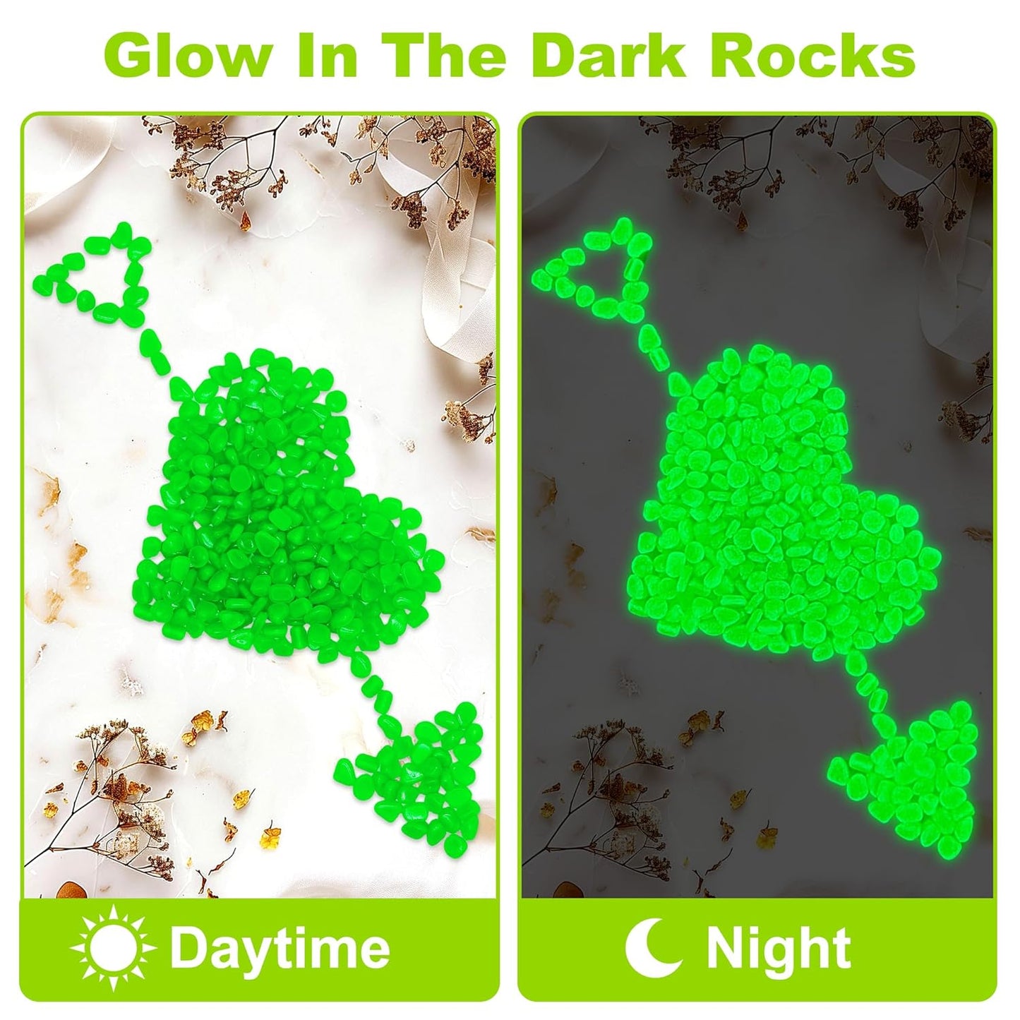 4000pcs 5-8mm Green Glowing Pebbles Glow Pebbles Aquarium Rocks Glow in The Dark Decorative Stones for Walkways Driveway Yard Grass Fish Tank Plant Pots