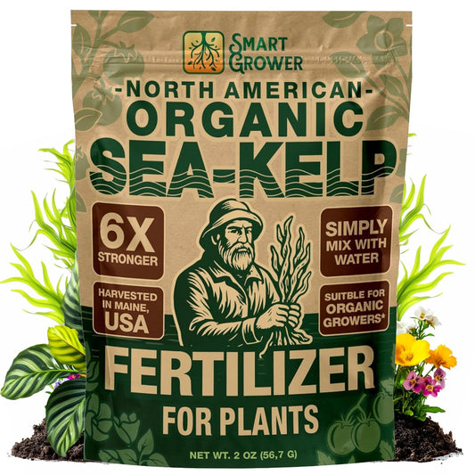 Organic Sea Kelp Fertilizer for Plants – Water-Soluble – Makes 50 Gallons – Kelp Meal Concentrate Plant Food – for Indoor Gardens, Hydroponics, Vegetables, Houseplants - Smart Grower - 2oz Bag