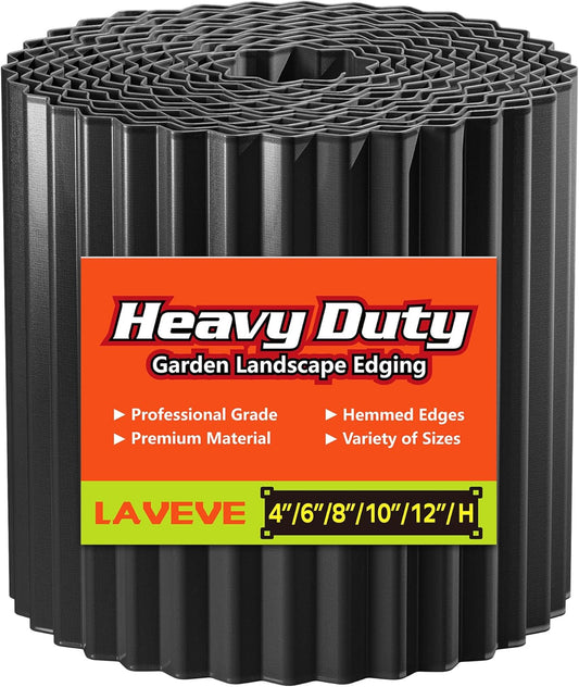 LAVEVE Corrugated Metal Garden Edging 12" x 20Ft, Landscape Edging Border for Lawn, Flower Bed, Garden Fence, Paver Edging (Black)