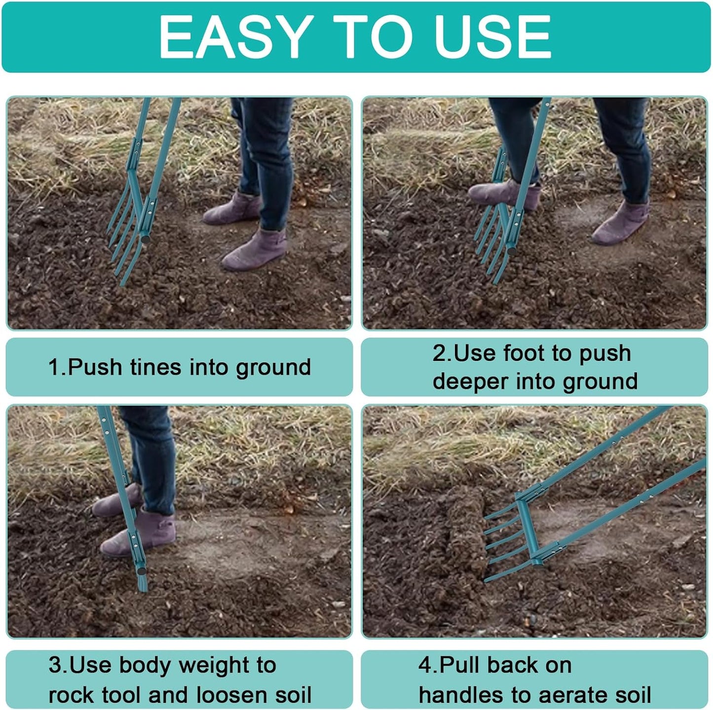 Broad Fork Garden Tool, 5 Tines 20 in Broadfork Hand Tiller, 55 inch Heigh Pitch Fork, Ergonomic U-Shaped Design, Spading Digging Fork for Gardening, Cultivating, Aerate Clay Soil for Farm