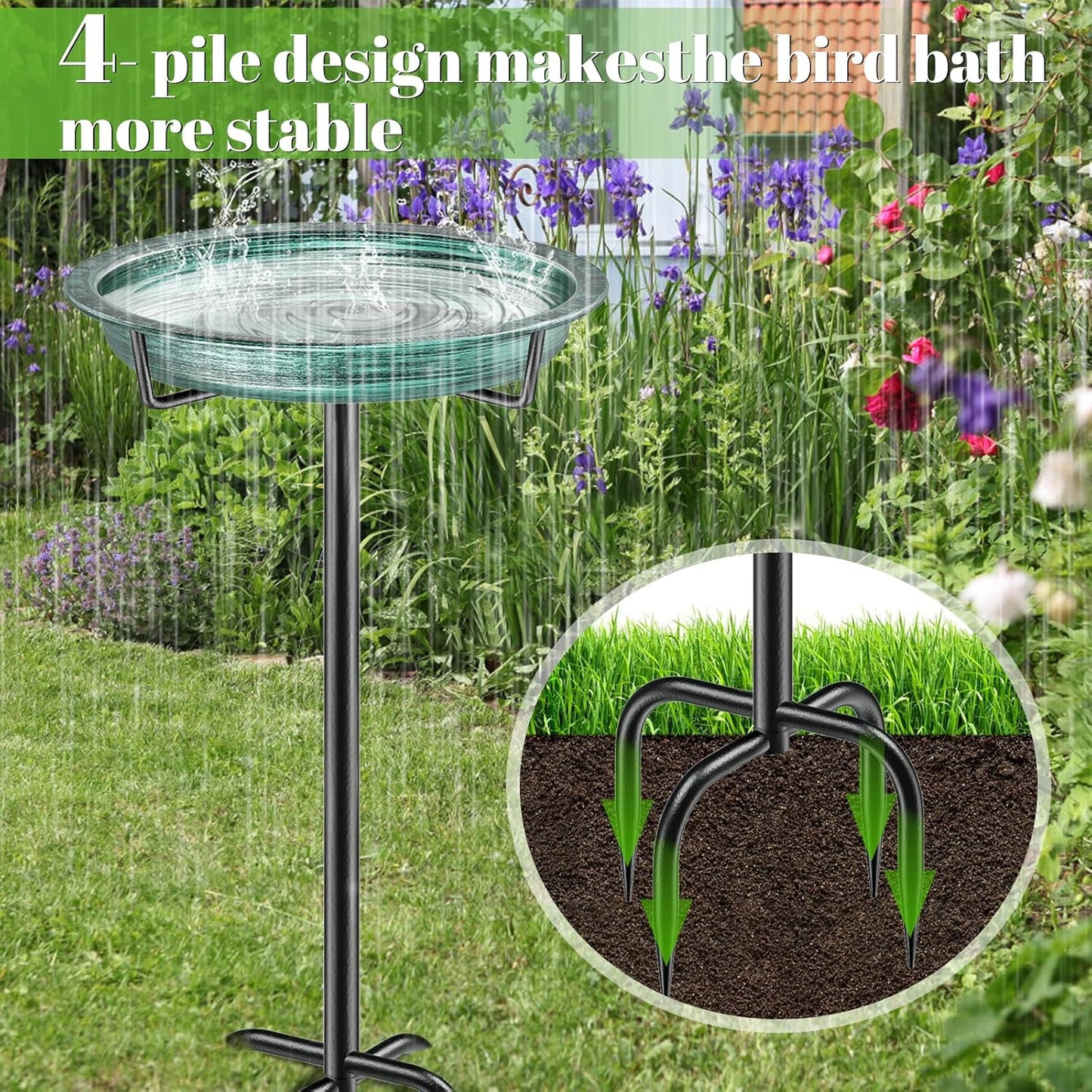 Freestanding Birdbaths Bowl Outdoor, Free Standing Garden Bird Bath Bird Feeder Bowl, Detachable Decoration Spa Birdfeeder for Garden Patio Yard Lawn