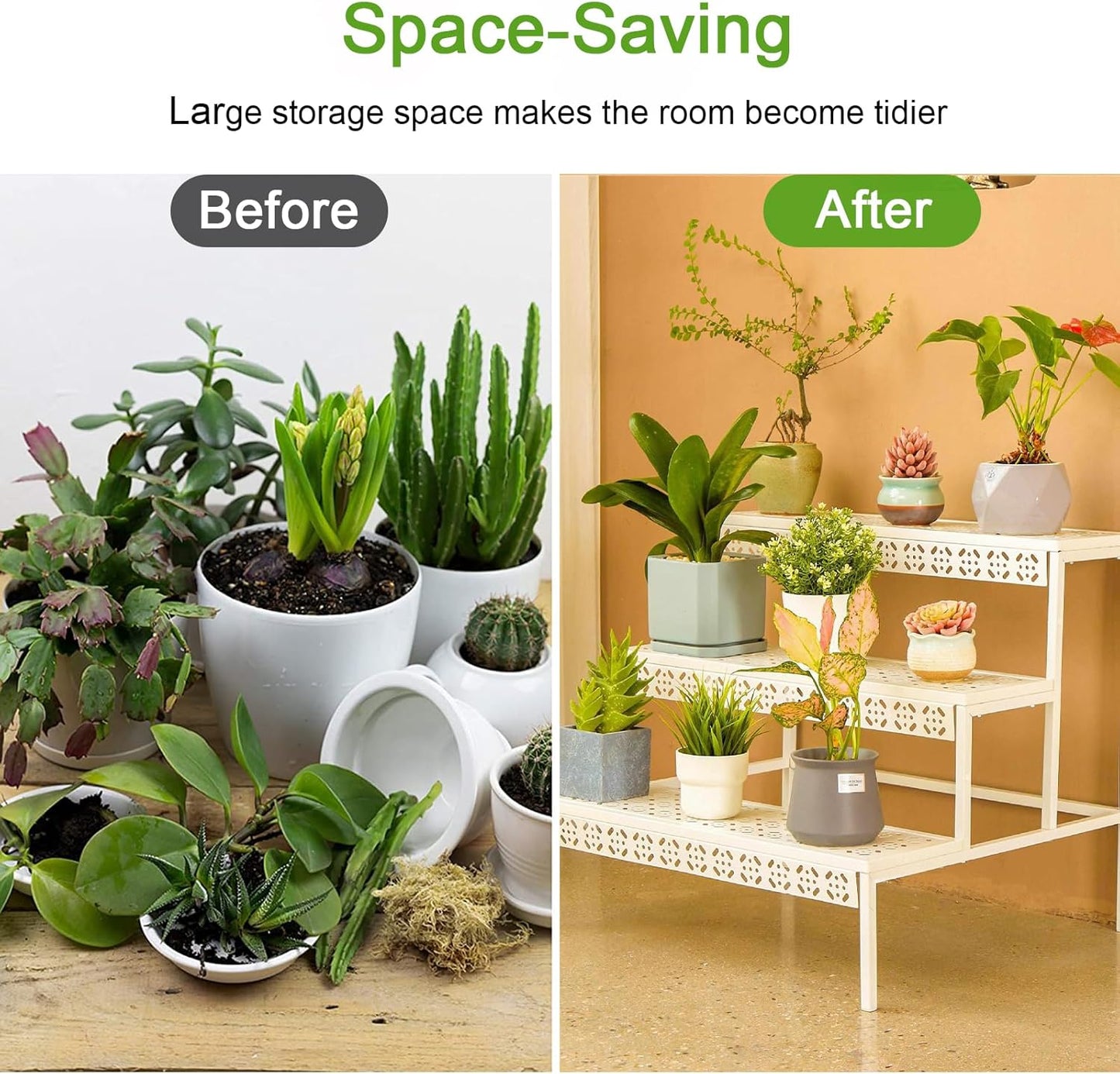 aboxoo 3 Tiers Metal Plant Stand,Rectangular Ladder Flower Pots Outdoor Plant Rack, Indoor Plant Display Rack, Heavy Duty Utility Storage Organizer for Home Garden Patio Balcony, Stair Style(White)