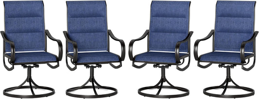 PHI VILLA Patio Swivel Dining Chairs Set of 4, All Weather Outdoor Chair with Padded Textilene & Black Metal Frame for Outdoor Lawn Garden Poolside (Blue)
